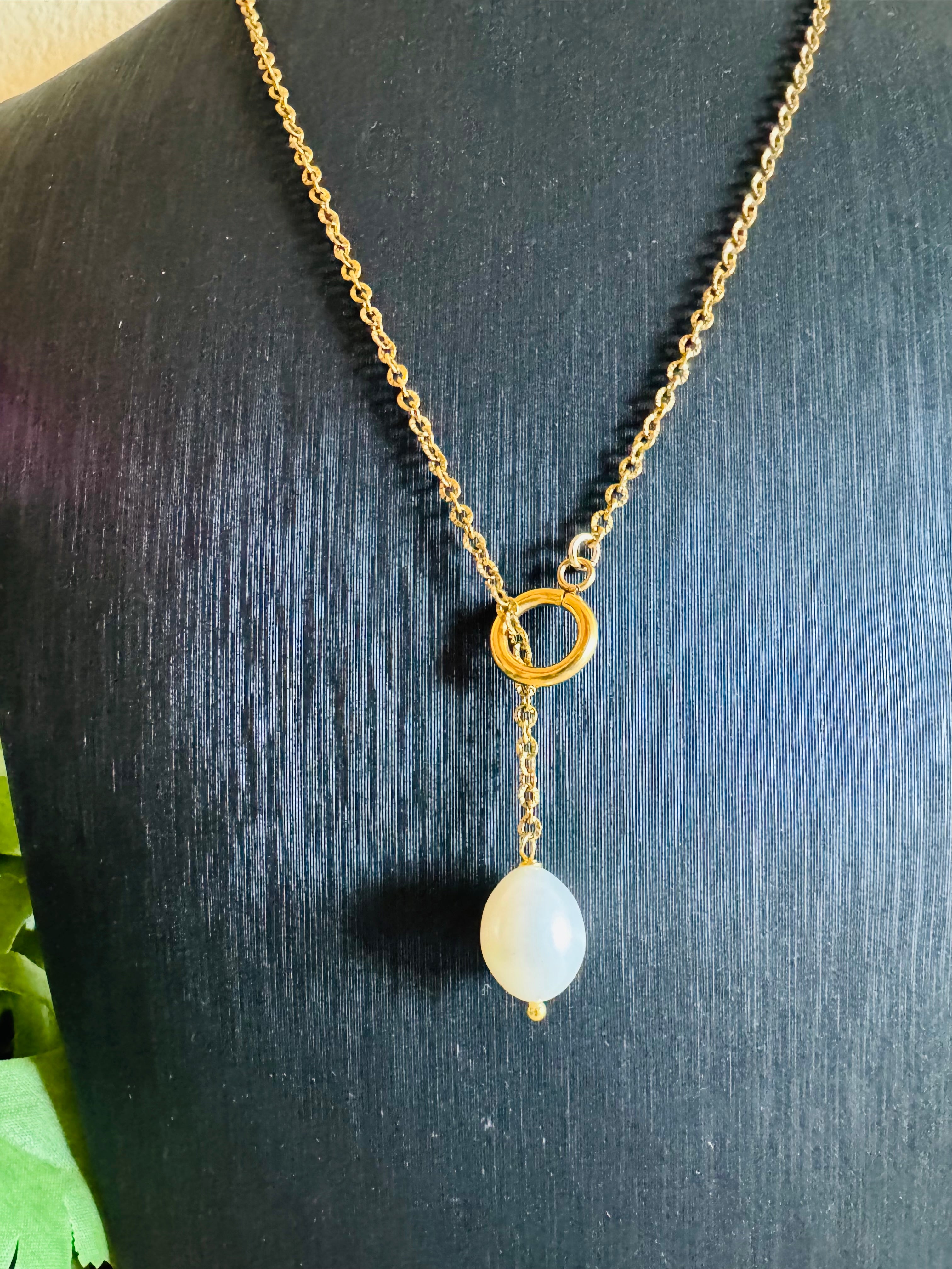 Handmade Freshwater Pearl Necklace, Gold Surgical Stainless Steel Chain Choker, Tarnish Free, Waterproof Necklace, Minimalist Dangle Jewelry