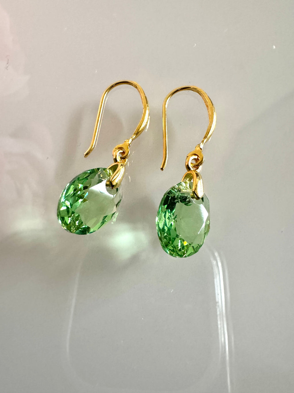 Swarovski Crystal Drop Earrings, Sterling Silver Gold Dangle Earrings, Handmade Australian Jewellery, Peridot Green Crystal, Gift for Her