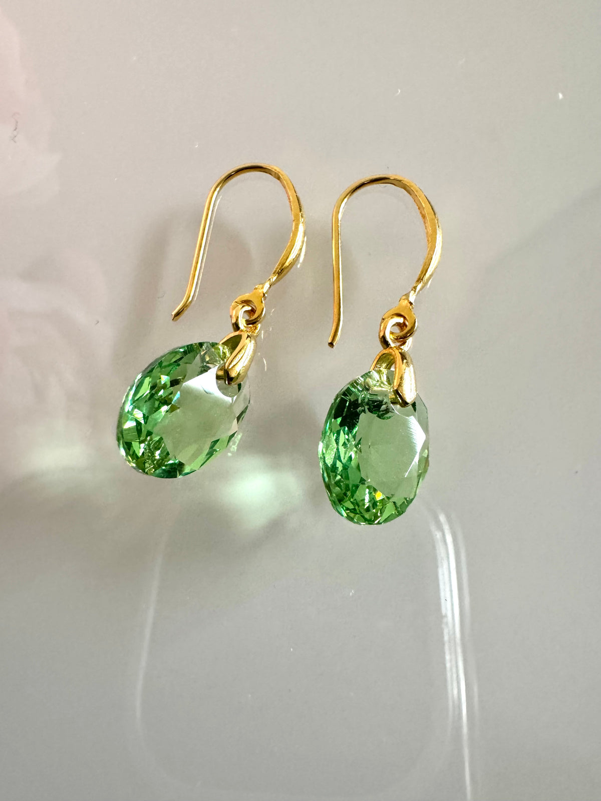 Swarovski Crystal Drop Earrings, Sterling Silver Gold Dangle Earrings, Handmade Australian Jewellery, Peridot Green Crystal, Gift for Her