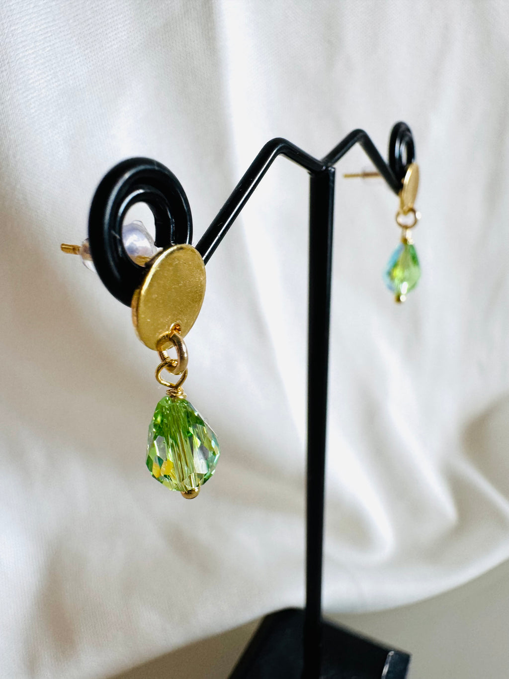 Peridot Green Crystal Drop Earrings, Swarovski Crystal & Surgical Stainless Gold Studs , Handmade in Australia