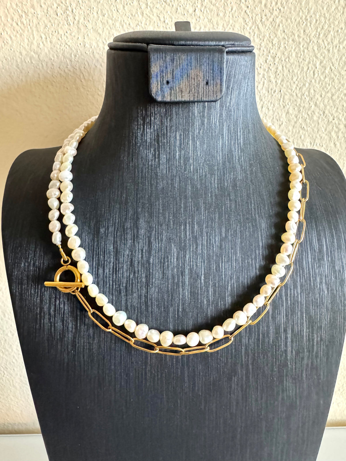 Long Freshwater Pearl Necklace With Surgical Stainless Steel Gold Chain Necklace, 3 Ways wearable Necklace, Handmade Australia, Gift for Her