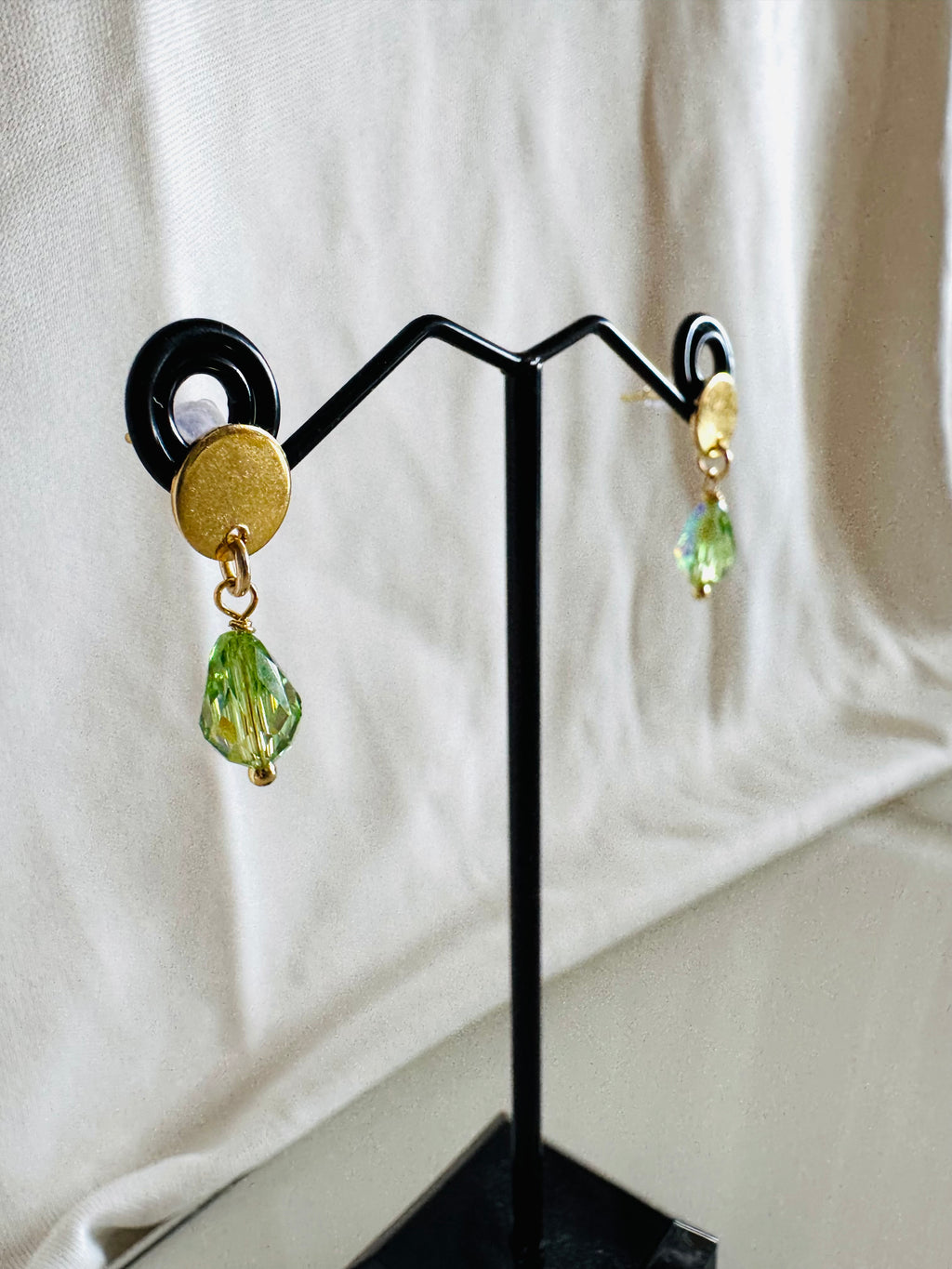 Peridot Green Crystal Drop Earrings, Swarovski Crystal & Surgical Stainless Gold Studs , Handmade in Australia