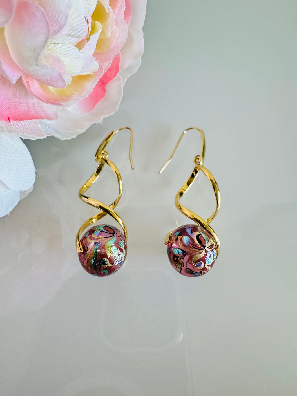 Japanese tensha beads earrings with surgical gold stainless steel hooks