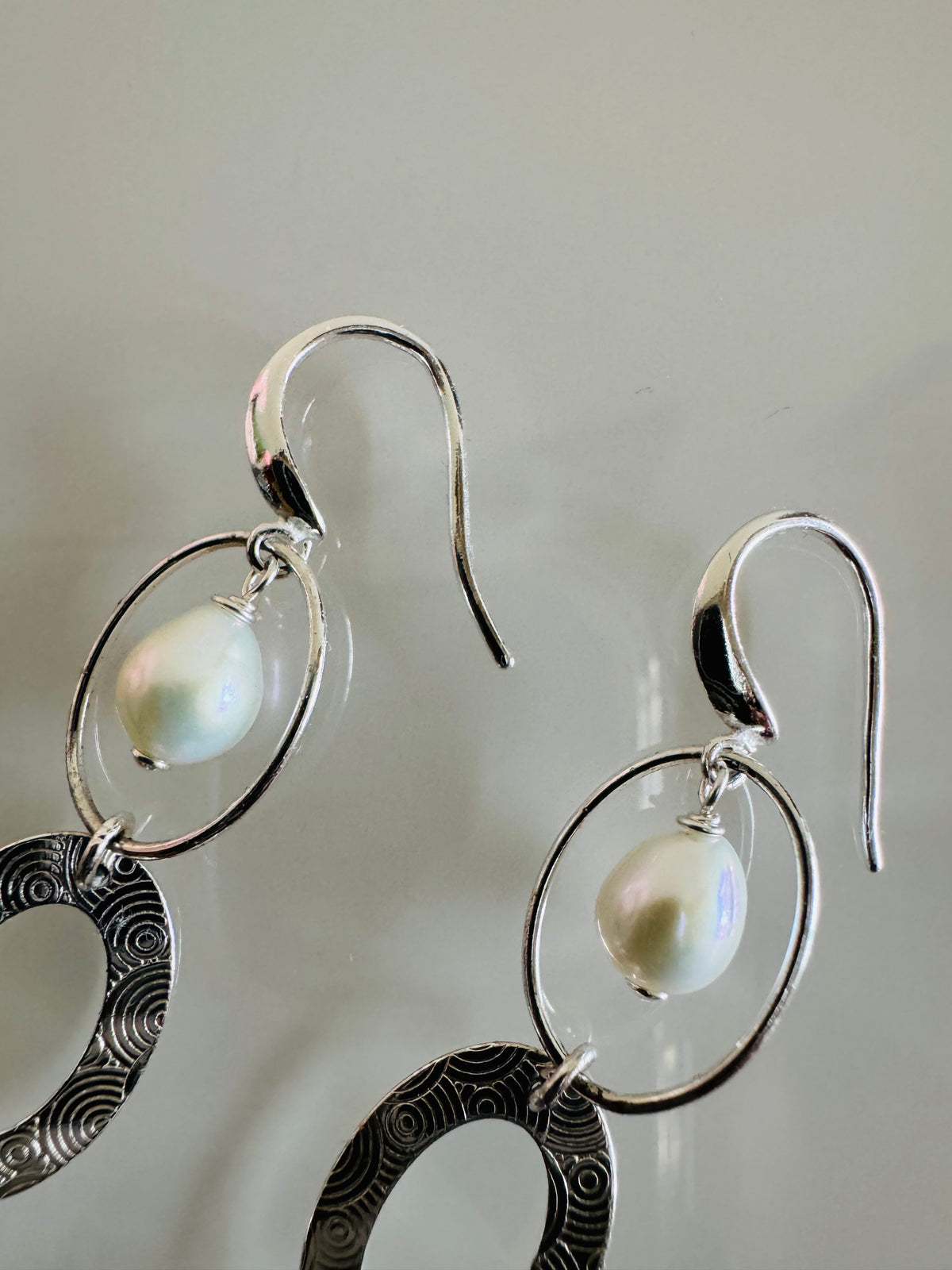 Sterling Silver Freshwater Pearl Trilogy Earrings Long Dangle Statement Earrings Handmade in Australia Gift for Her Anniversary Gift