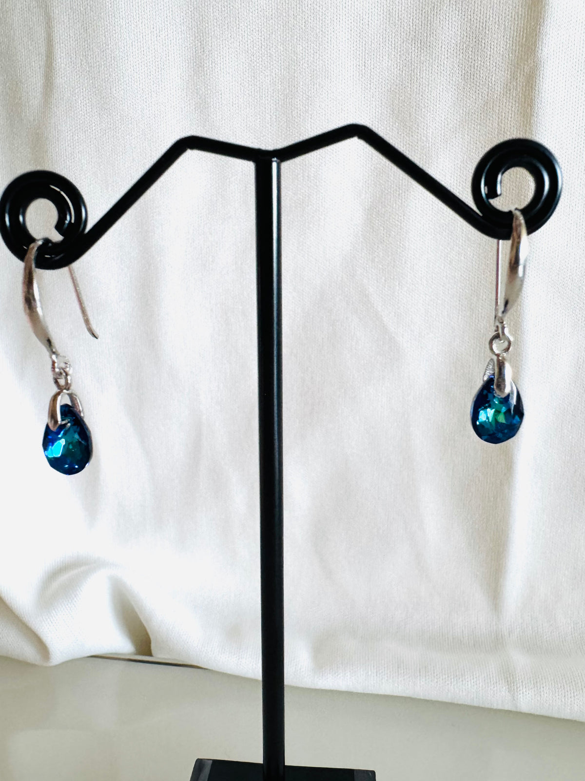Swarovski Crystal Drop Earrings, Sterling Silver Dangle Earrings, Handmade Australian Jewellery, Pinkish Blue Crystal, Gift for Her