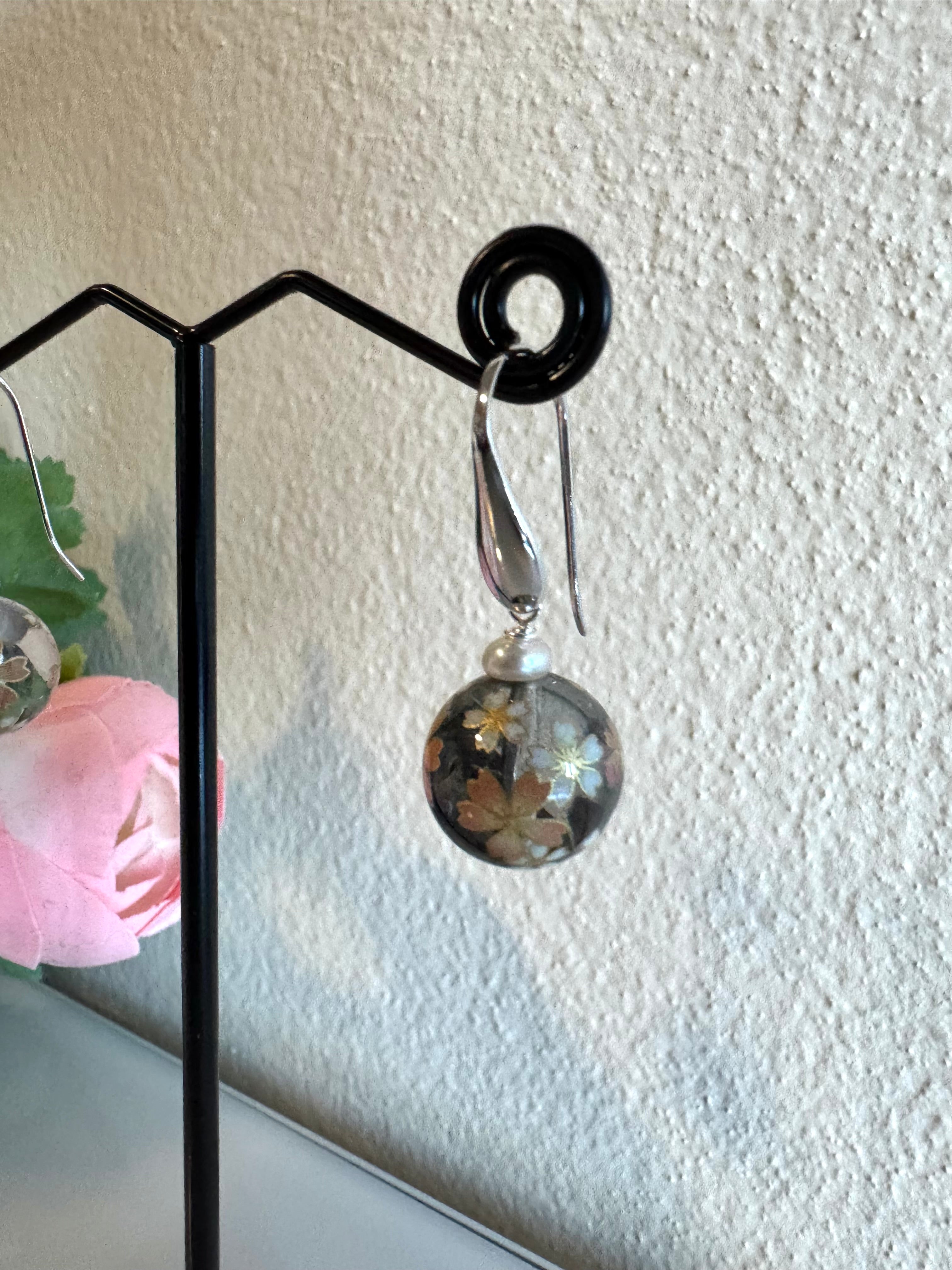 Sterling silver Japanese tensha beads and freshwater pearl earrings