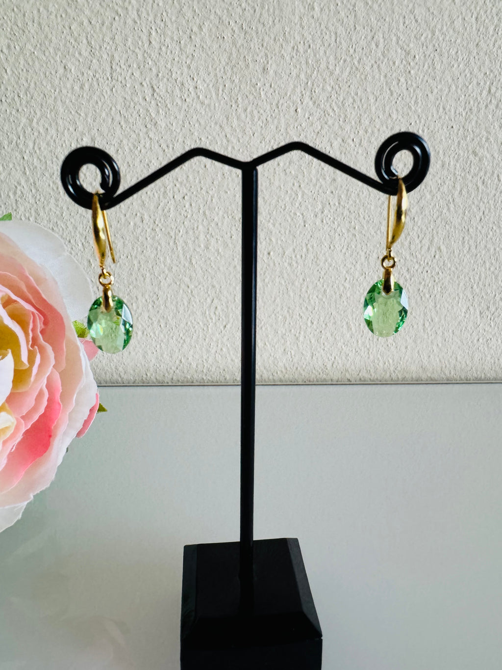 Swarovski Crystal Drop Earrings, Sterling Silver Gold Dangle Earrings, Handmade Australian Jewellery, Peridot Green Crystal, Gift for Her