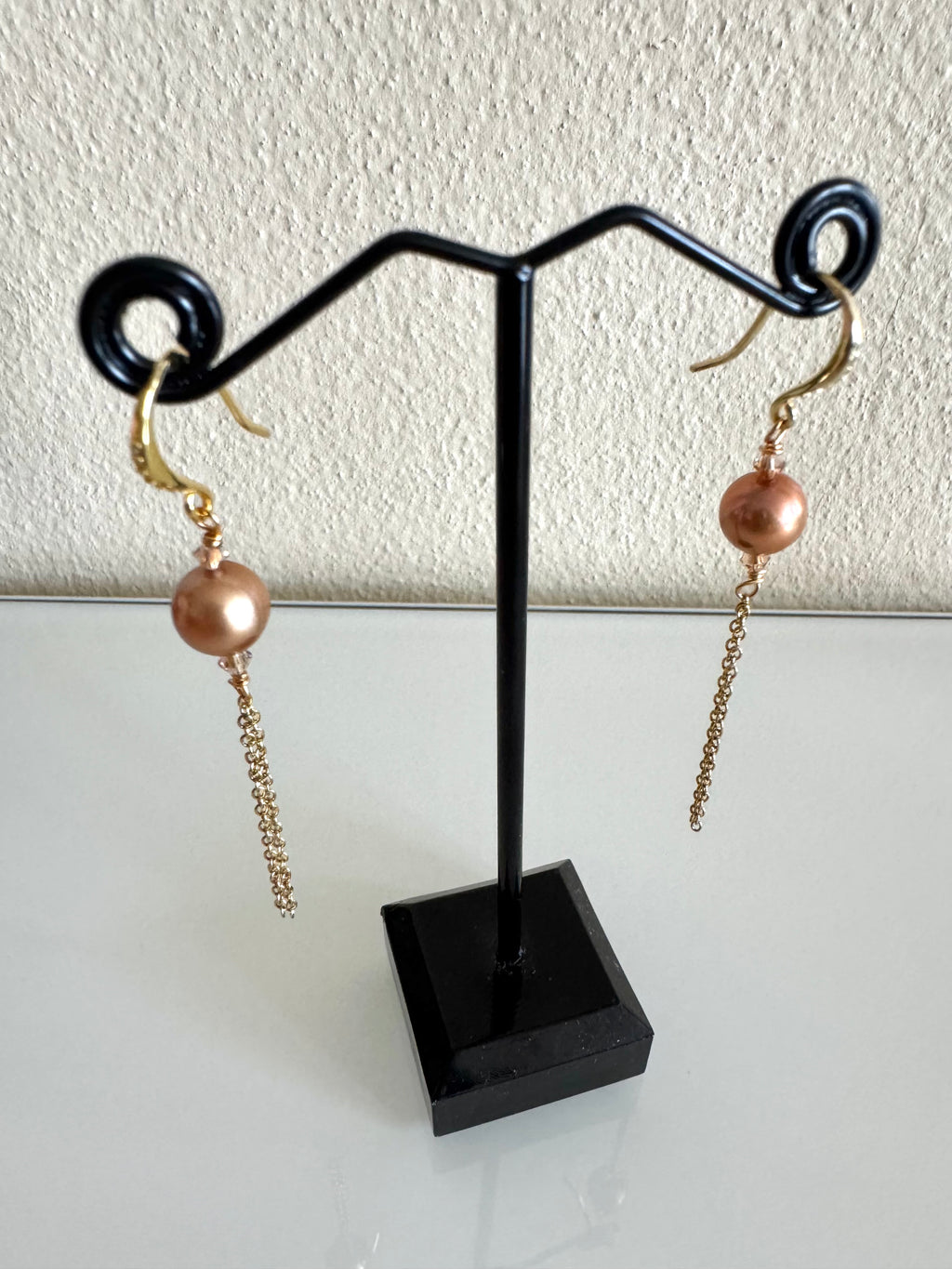 Sterling silver freshwater golden pearl earrings with stainless gold chains