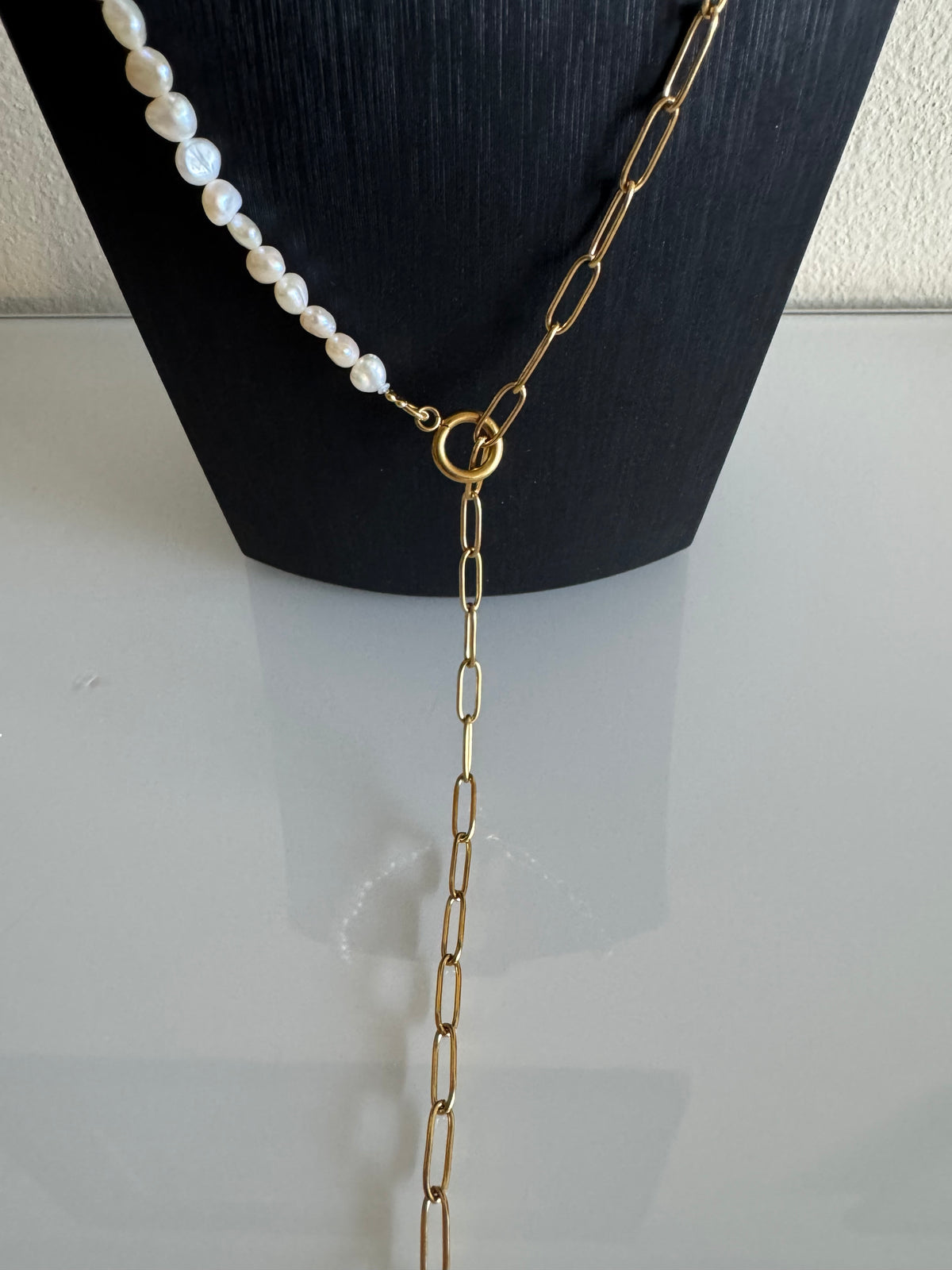 Long Freshwater Pearl Necklace With Surgical Stainless Steel Gold Chain Necklace, 3 Ways wearable Necklace, Handmade Australia, Gift for Her