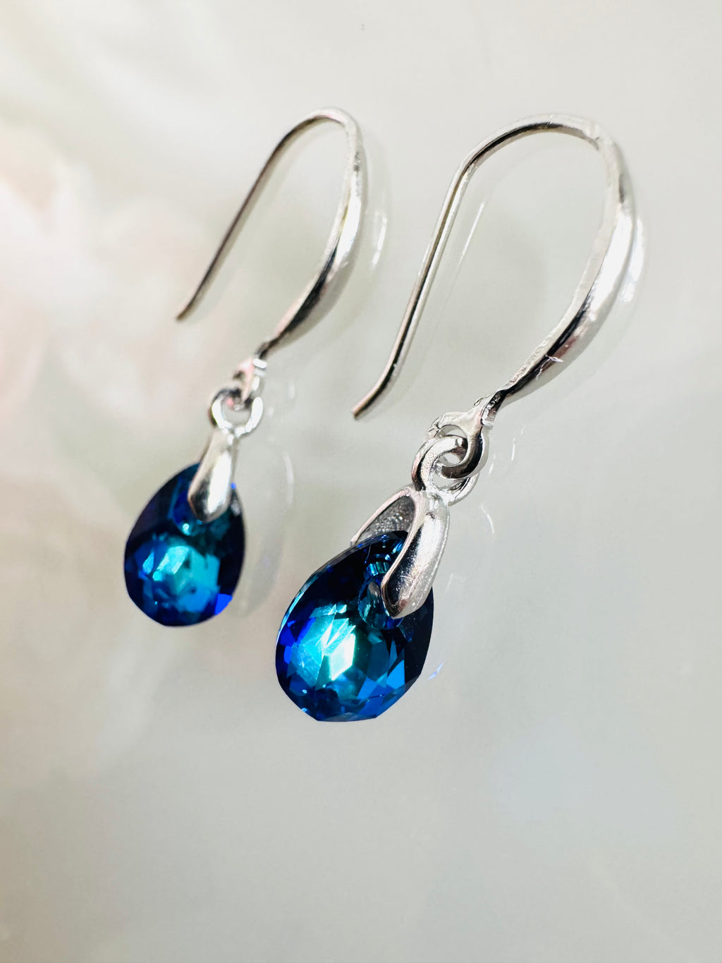 Swarovski Crystal Drop Earrings, Sterling Silver Dangle Earrings, Handmade Australian Jewellery, Pinkish Blue Crystal, Gift for Her