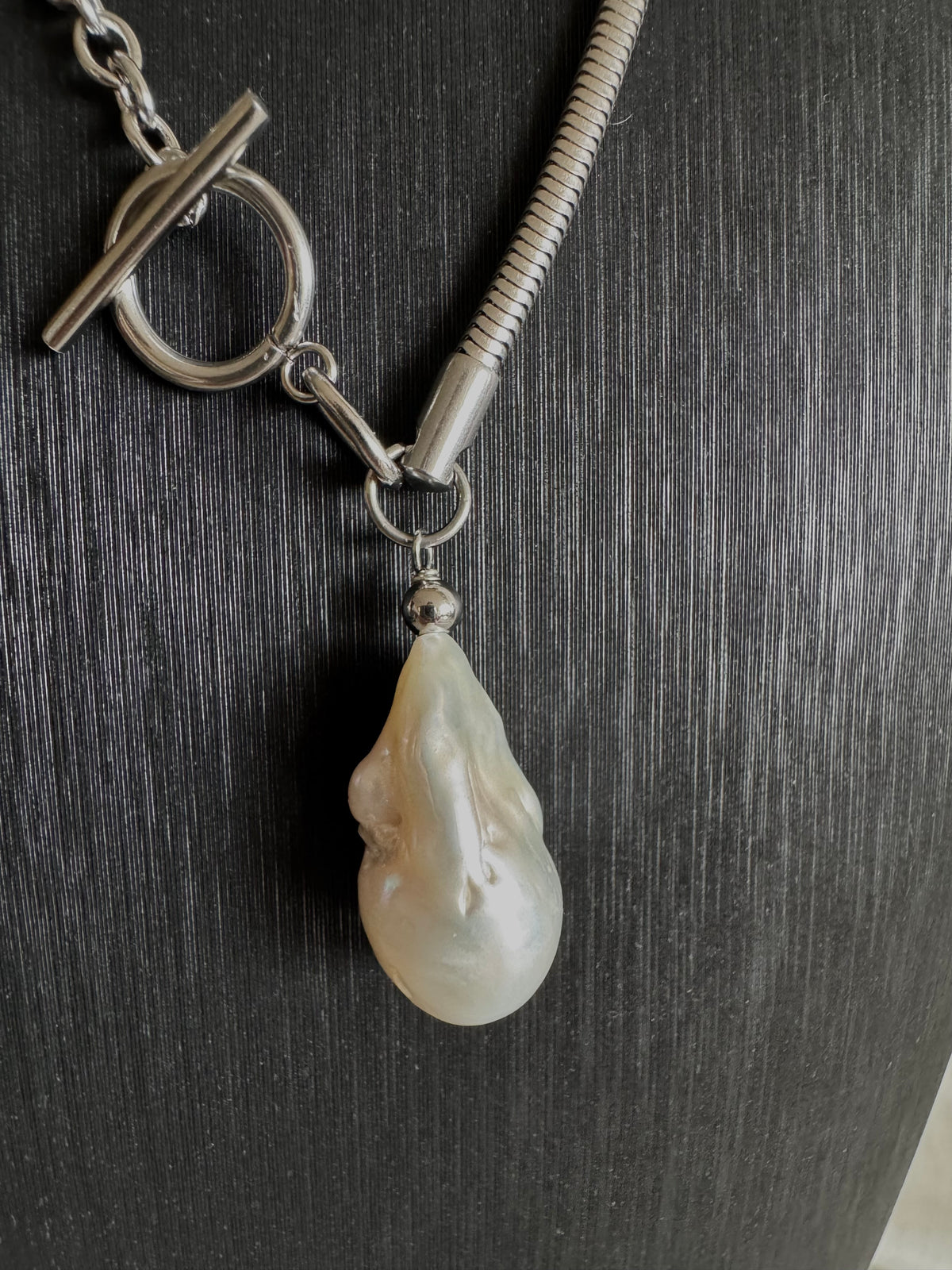 Handmade Baroque Pearl Toggle Necklace, Surgical Stainless Steel Chain, Statement Jewellery