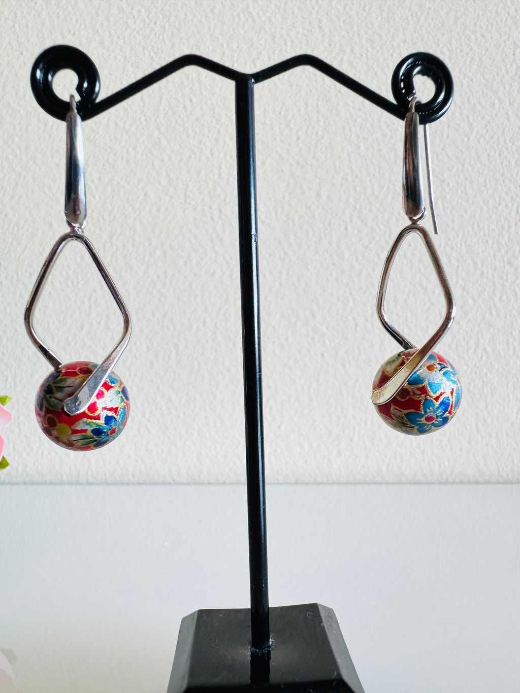 Japanese Tensha Beads Earrings - Red Floral | Stainless Steel Hooks