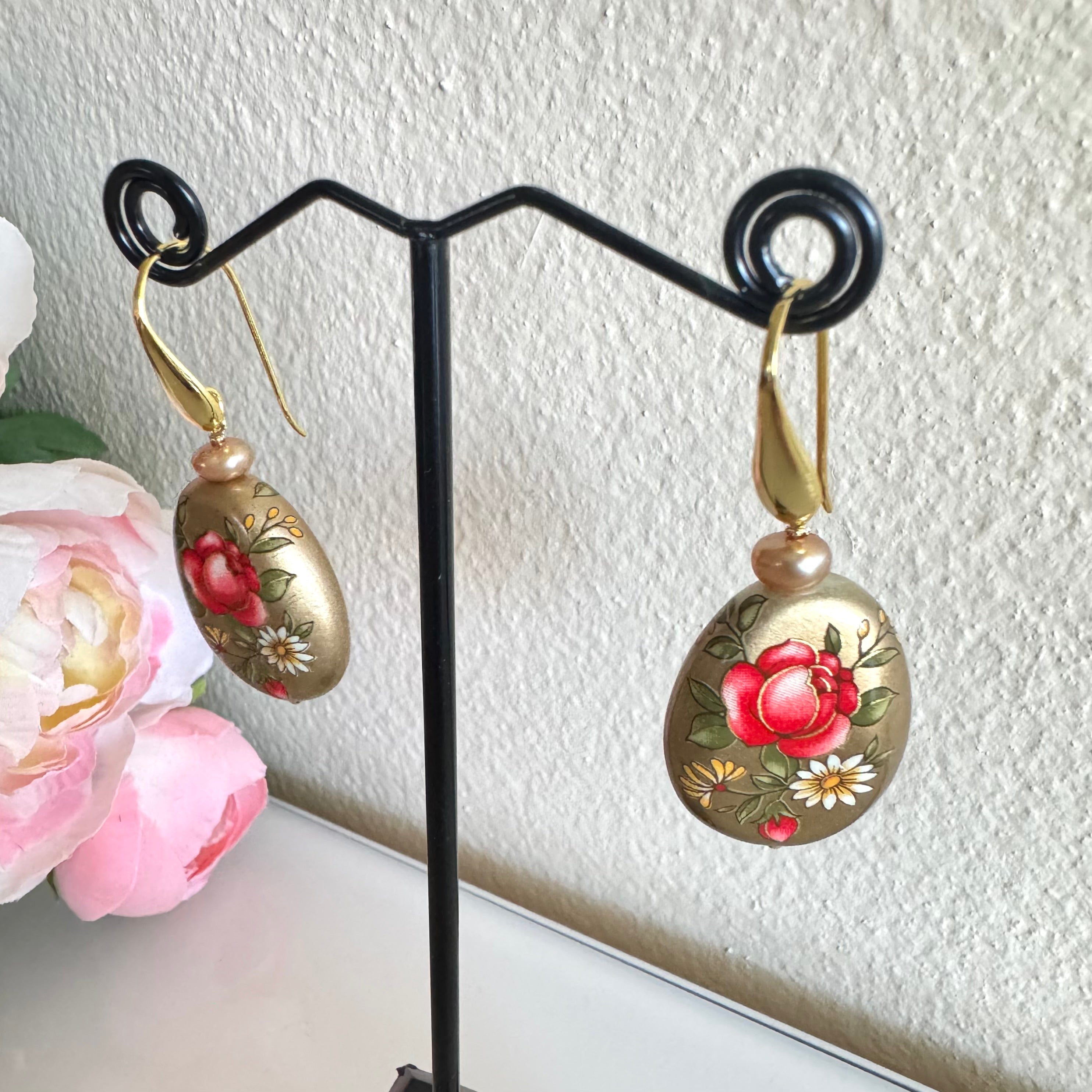 Sterling silver Japanese tensha beads and freshwater pearl earrings