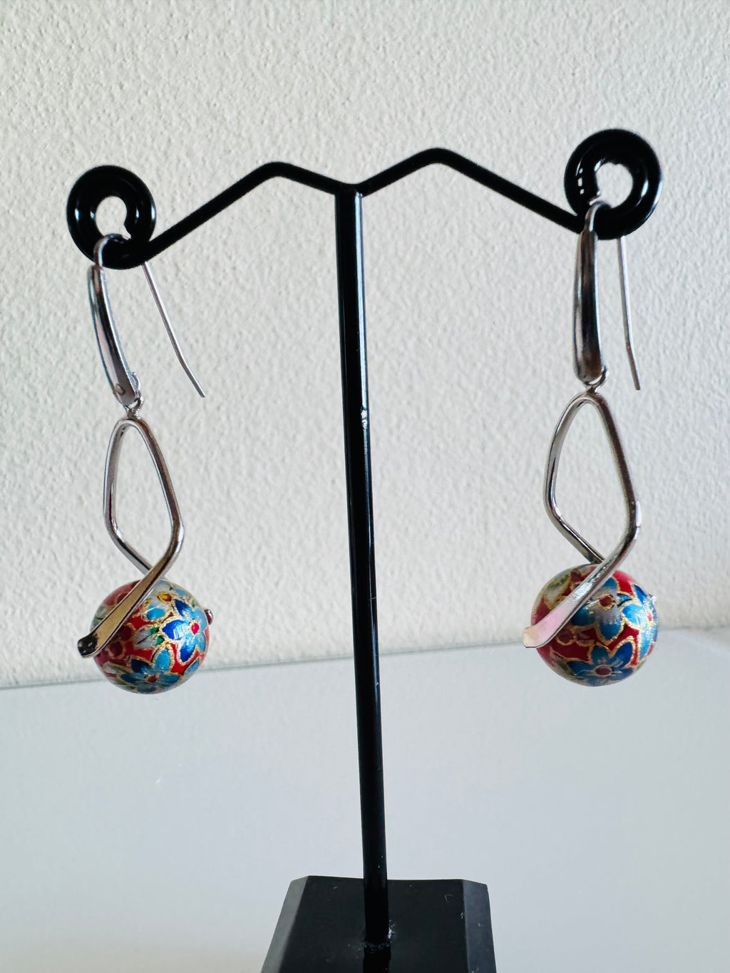 Japanese Tensha Beads Earrings - Red Floral | Stainless Steel Hooks