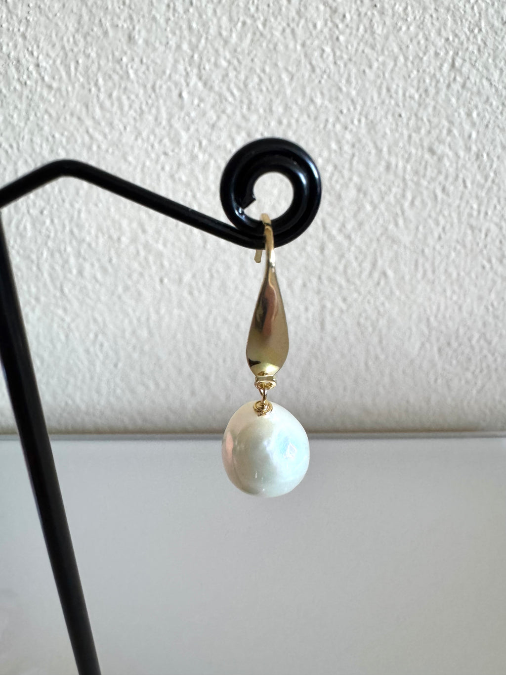 Freshwater Off Round Pearl Drop Earrings, Surgical Stainless Gold Dangle Earrings, Handmade Australian Jewellery, Gift For Her