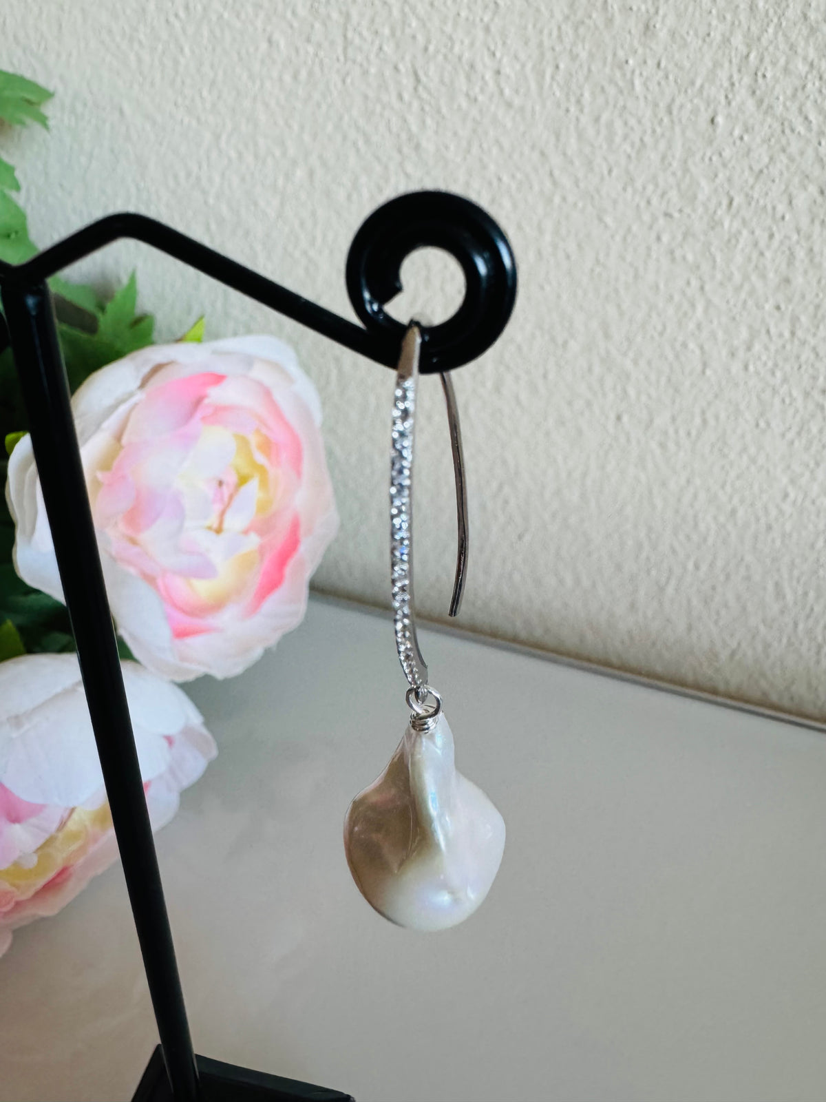 925 Sterling Silver Baroque Pearl Drop Earrings, Rhodium Plated Freshwater Pearl Dangle Earrings, Elegant Bridal Jewellery, Anniversary Gift