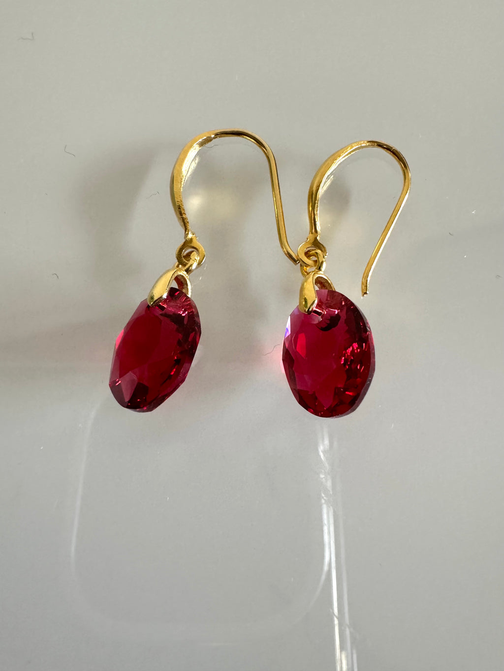 Swarovski Crystal Drop Earrings, Sterling Silver Gold Dangle Earrings, Handmade Australian Jewellery, Red Crystal Earrings, Gift for Her