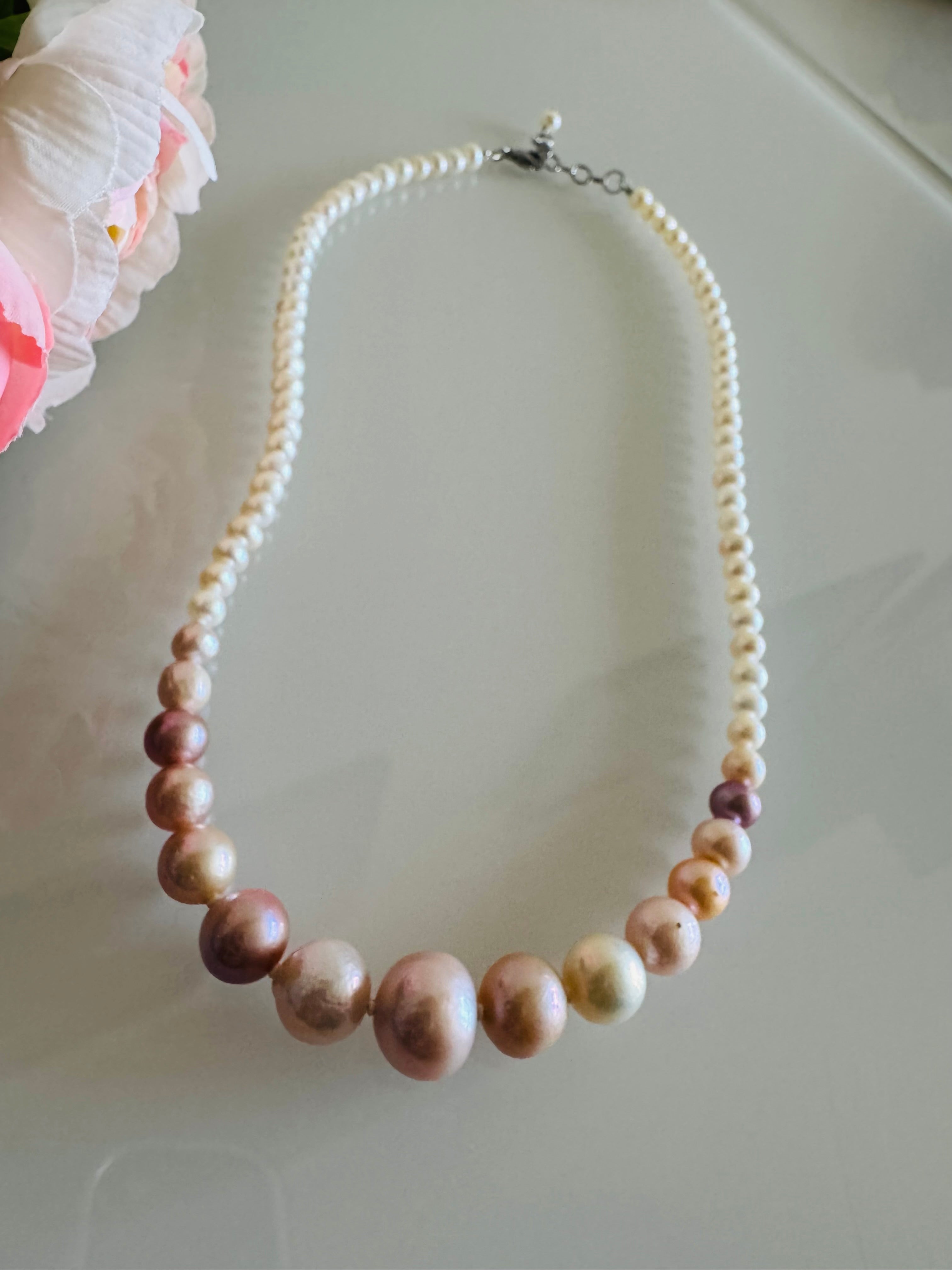 Natural Multiple Pink colours and White Freshwater Pearl Necklace, Surgical Stainless clasps, Handmade Australia