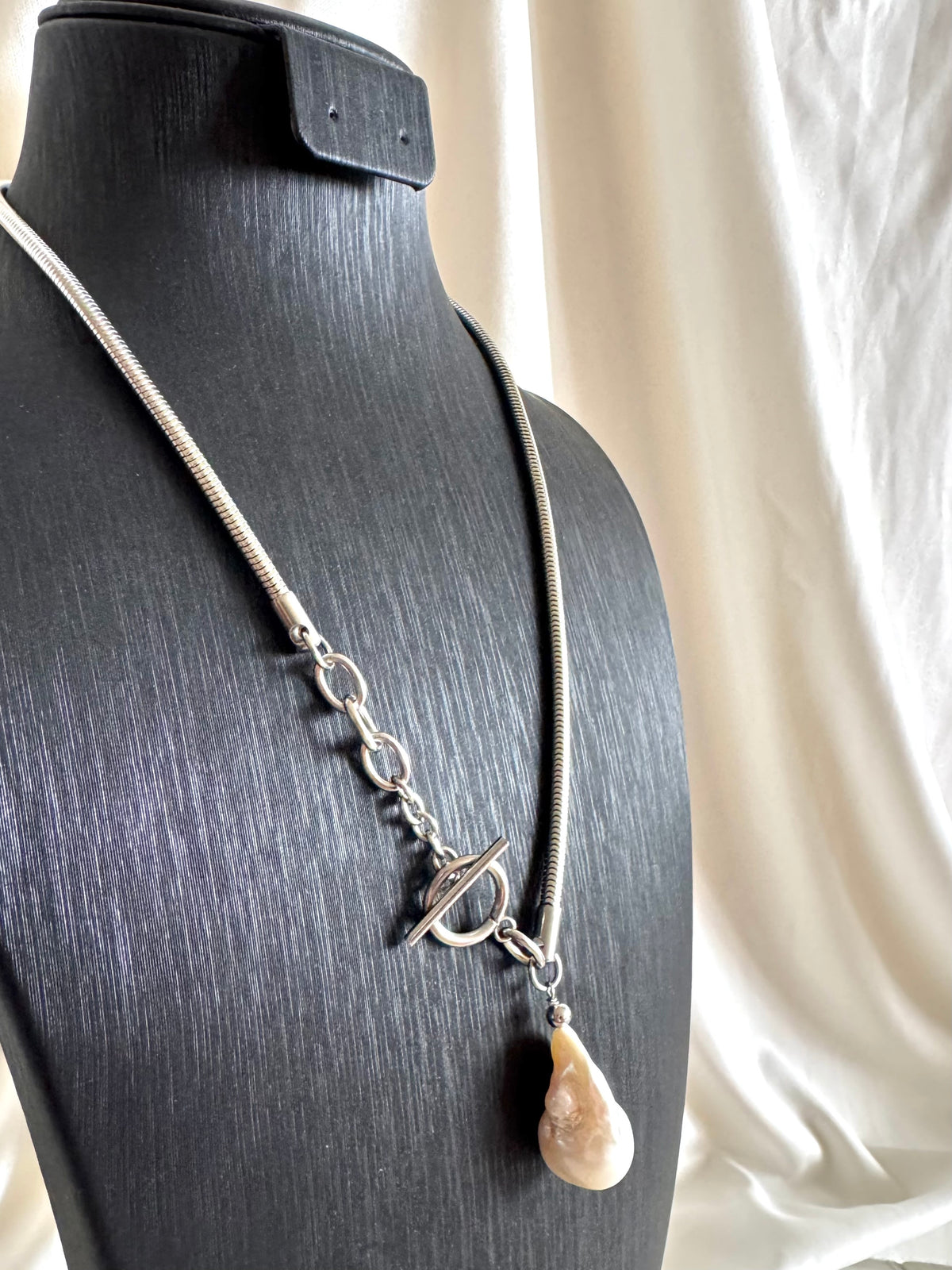Handmade Baroque Pearl Toggle Necklace, Surgical Stainless Steel Chain, Statement Jewellery
