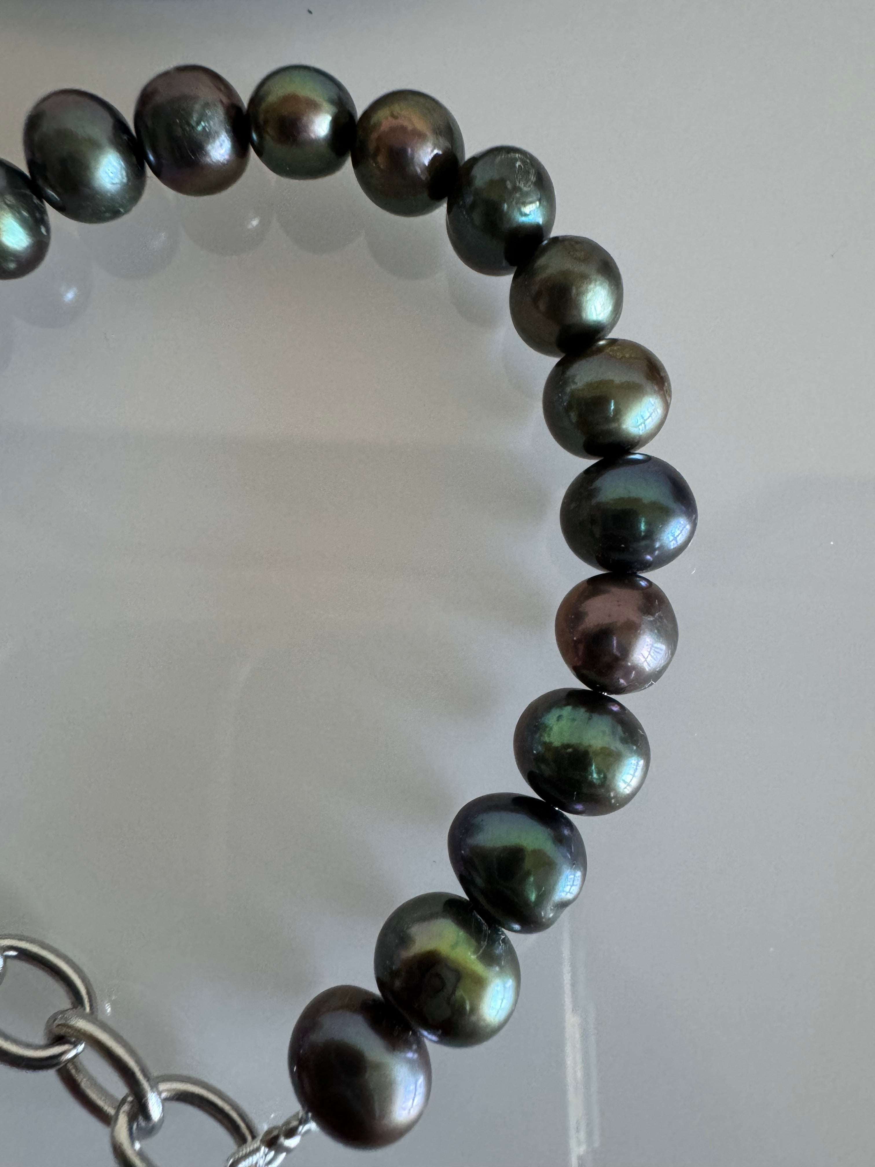 Freshwater Black Pearl Bracelet With Surgical Stainless Chains