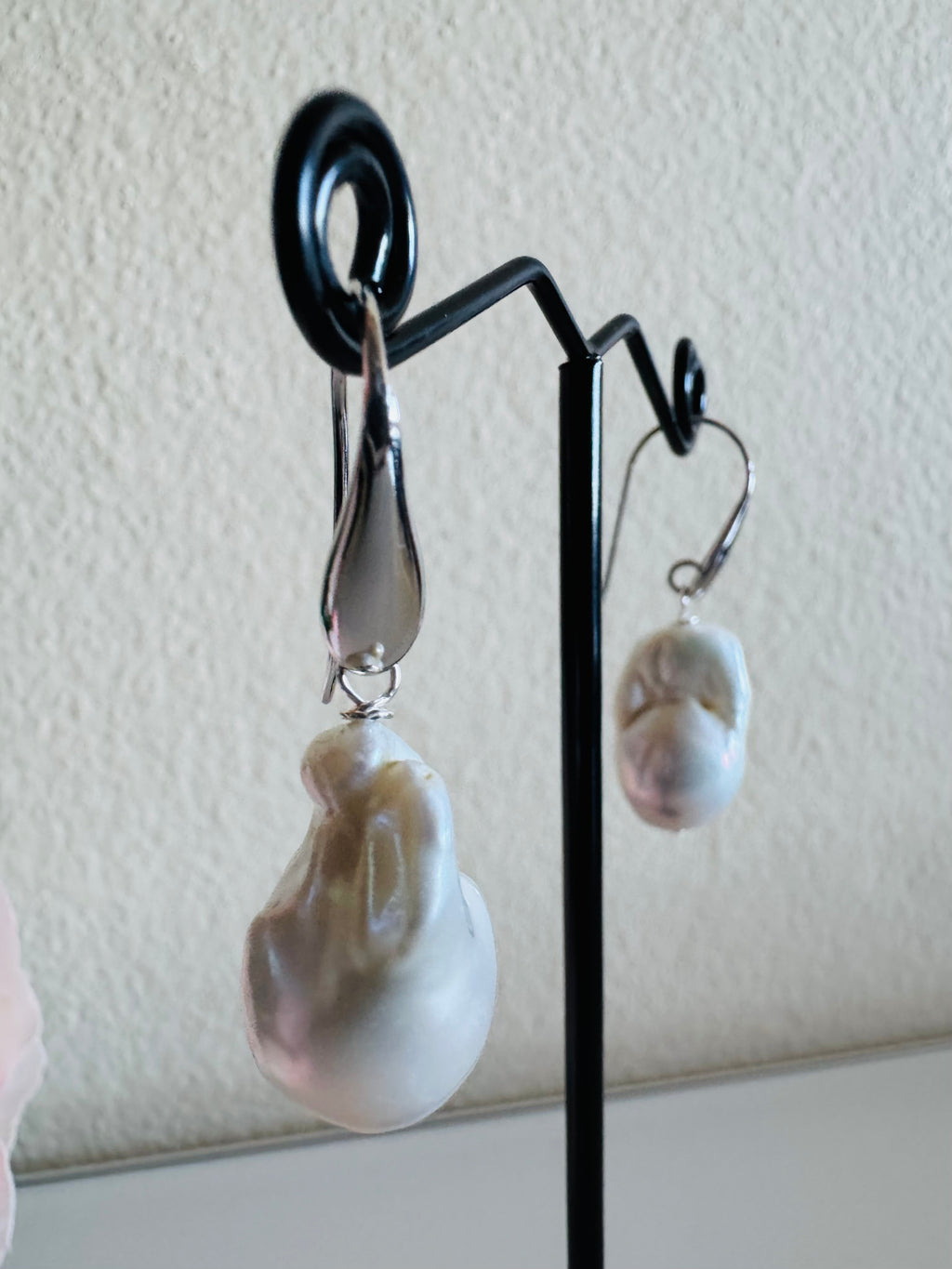 925 Sterling Silver Rhodium Plated Freshwater Pearl Drop Earrings, Large Baroque Dangle, Elegant Bridal Jewellery, Anniversary Gift