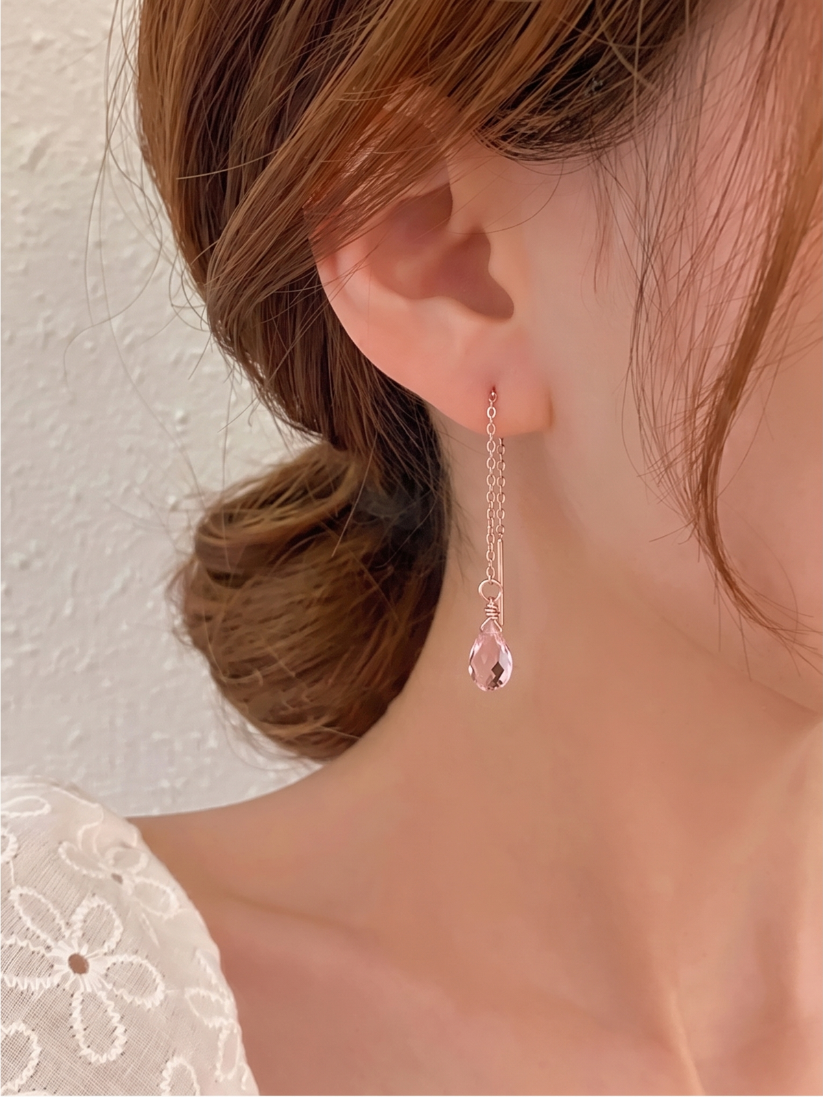 Swarovski Crystal Drop Earrings, Surgical Stainless Rose Gold Dangle Chain Earrings, Handmade Australian Jewellery, Rosegold pink Colour