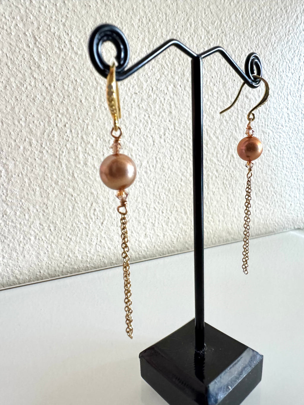 Sterling silver freshwater golden pearl earrings with stainless gold chains