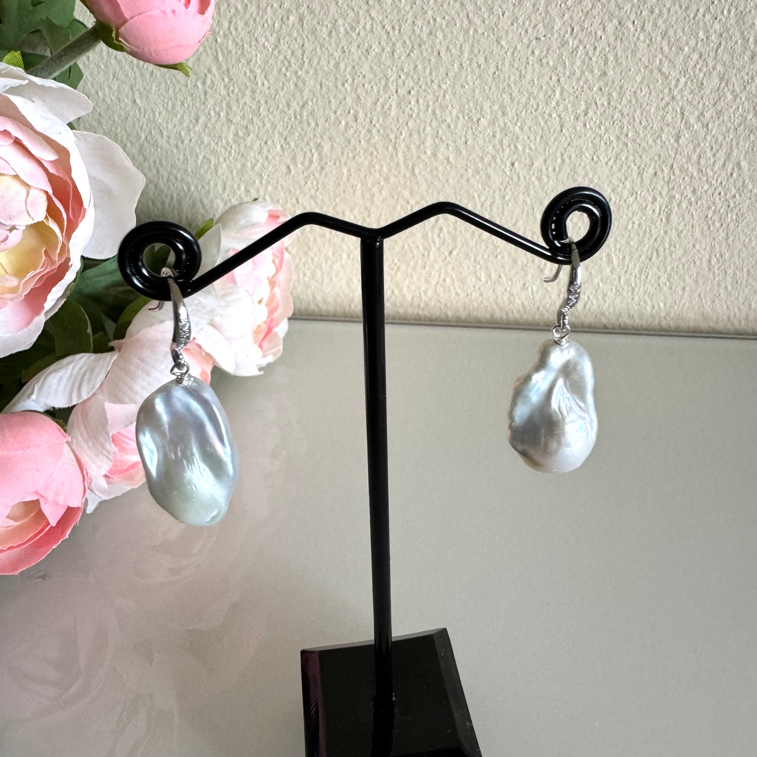 Sterling silver freshwater baroque pearl earrings