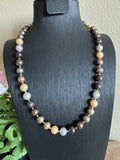Multi colour freshwater pearl and golden hematite beads necklace with stainless gold clasps