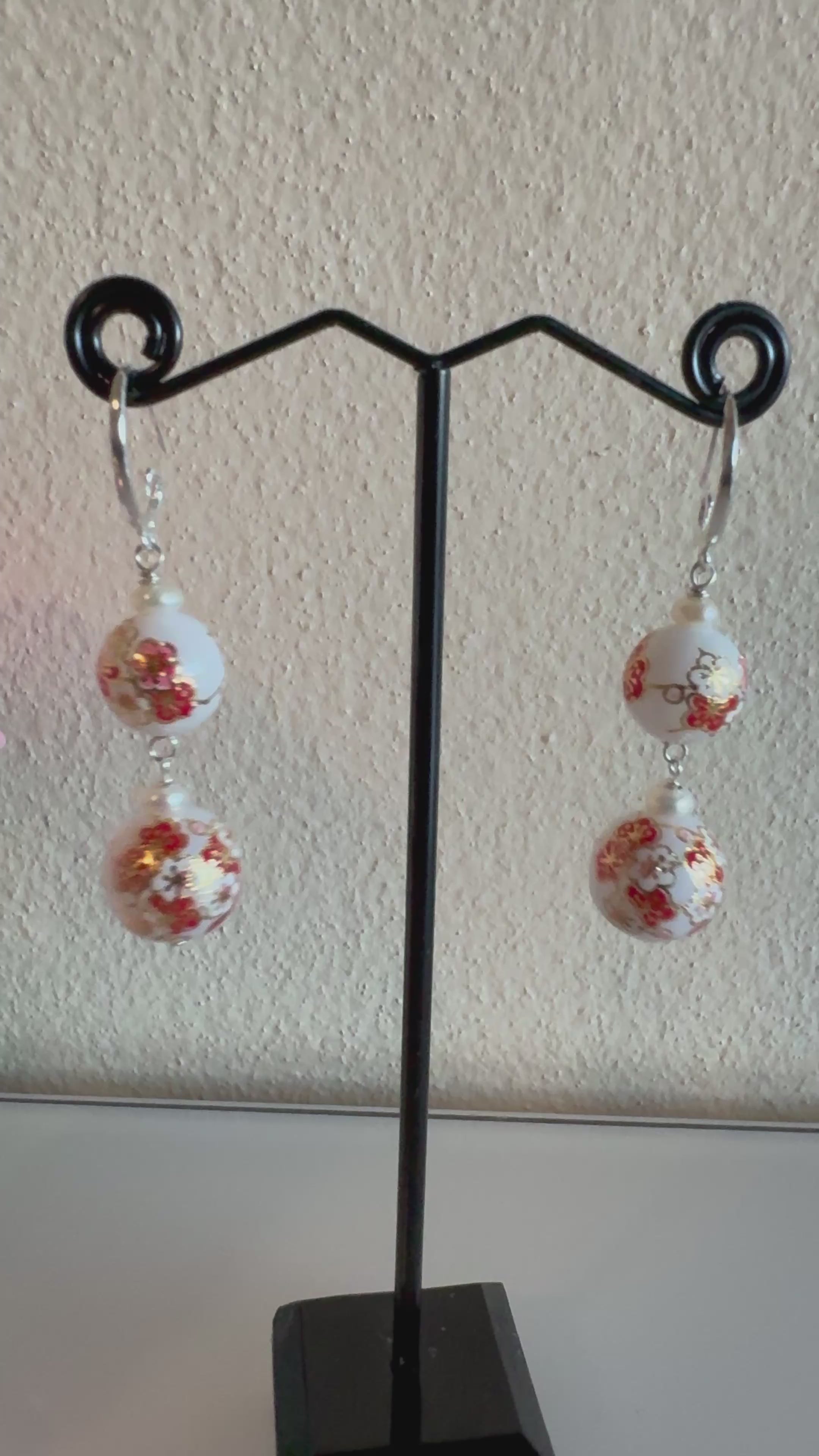 Sterling silver Japanese tensha beads and freshwater pearl earrings