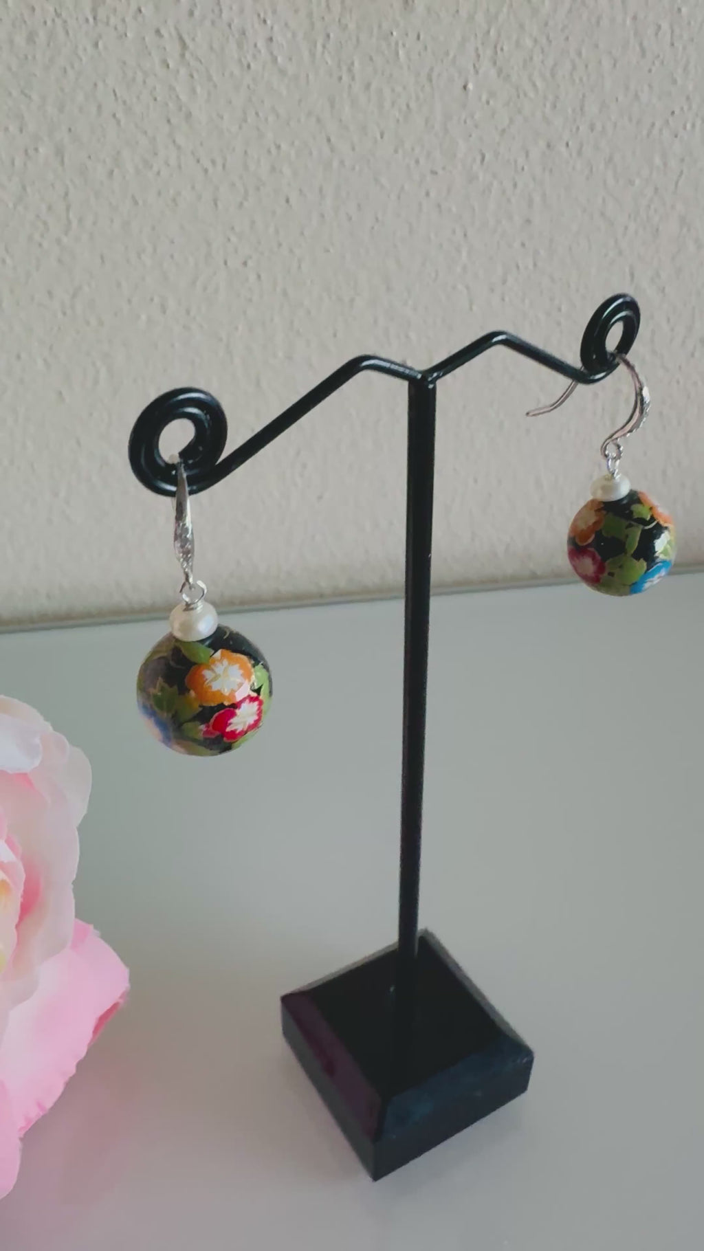 Sterling silver Japanese tensha beads and freshwater pearl earrings