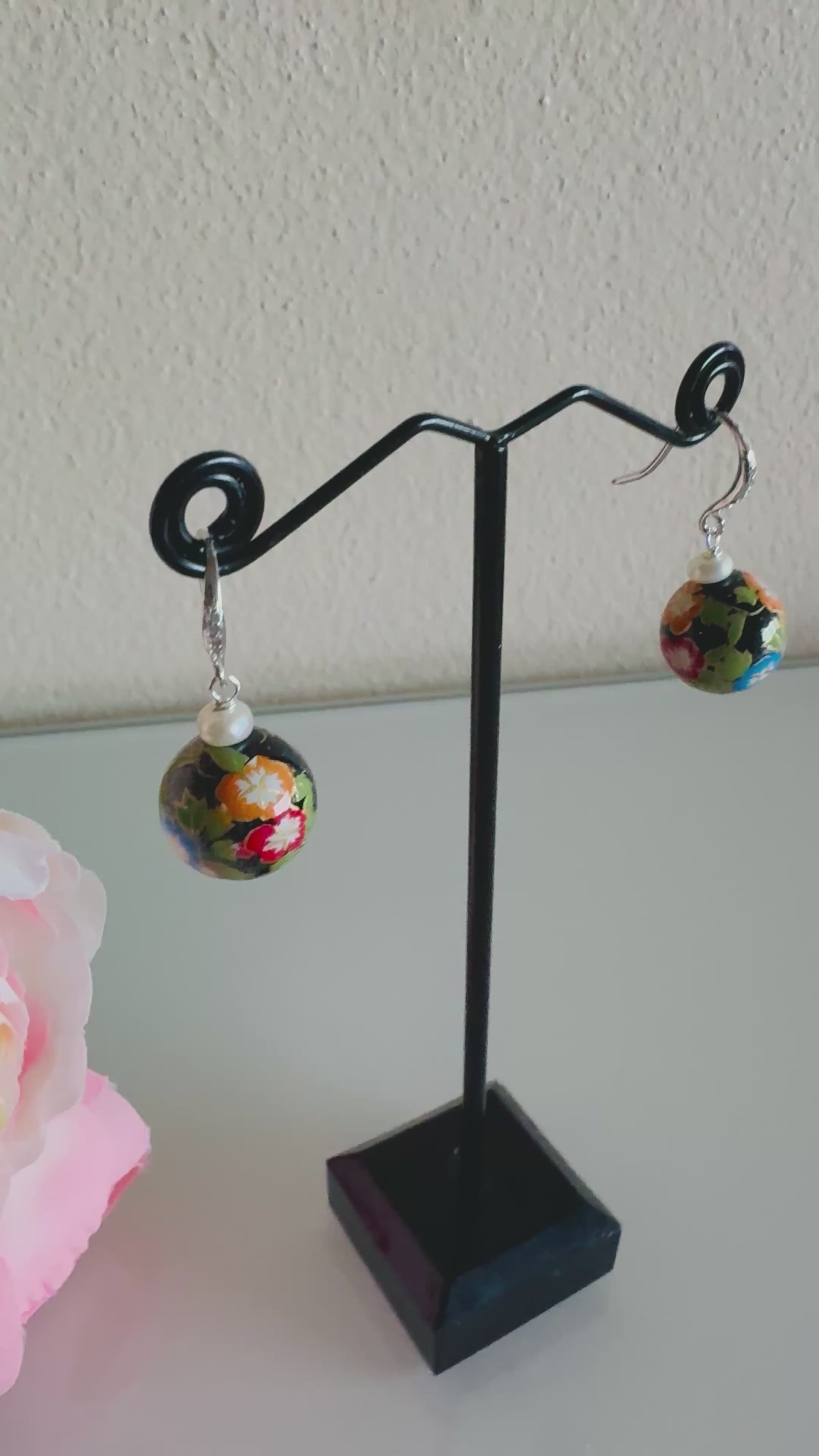 Sterling silver Japanese tensha beads and freshwater pearl earrings