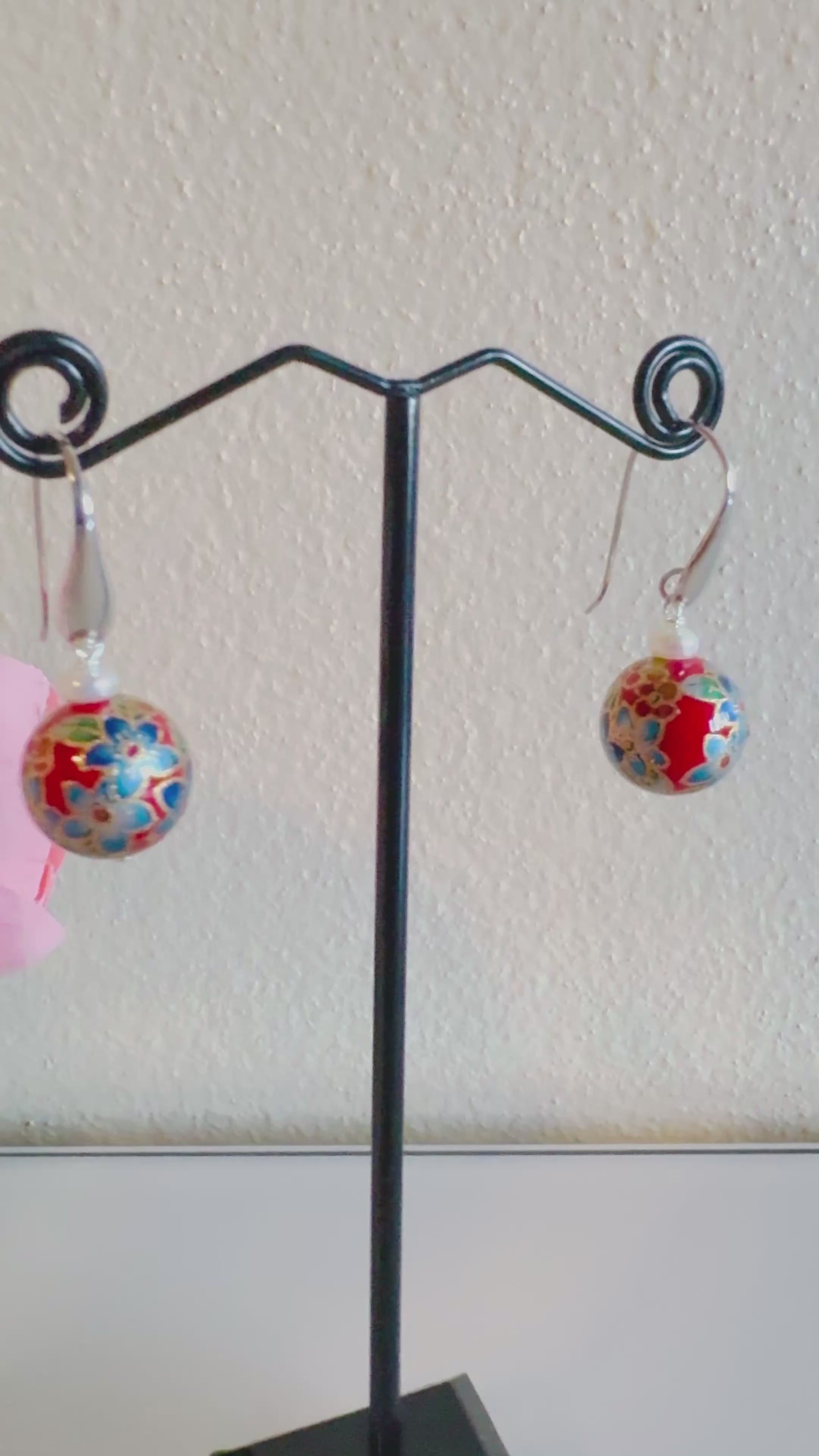 Sterling silver Japanese tensha beads and freshwater pearl earrings