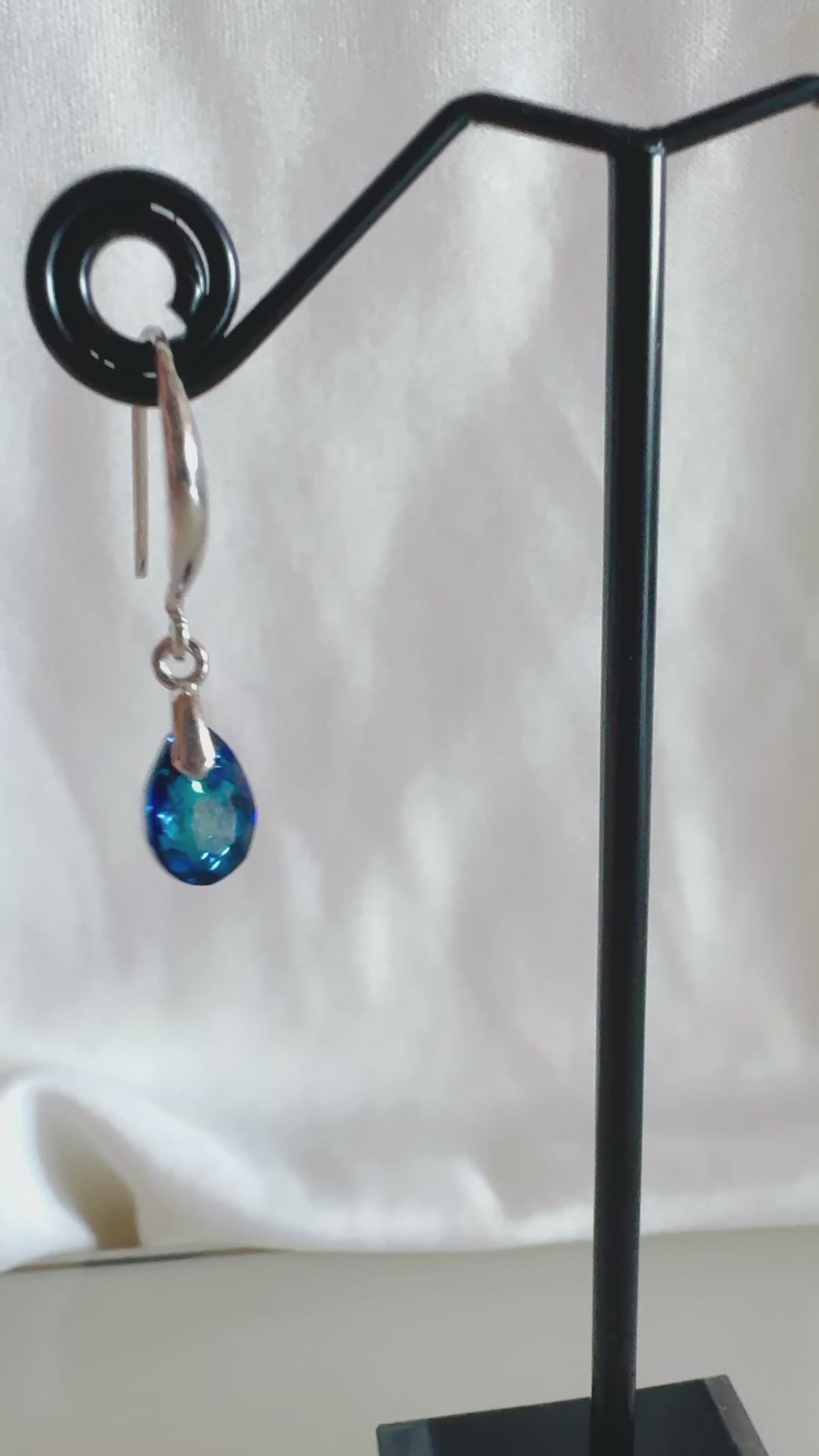 Swarovski Crystal Drop Earrings, Sterling Silver Dangle Earrings, Handmade Australian Jewellery, Pinkish Blue Crystal, Gift for Her