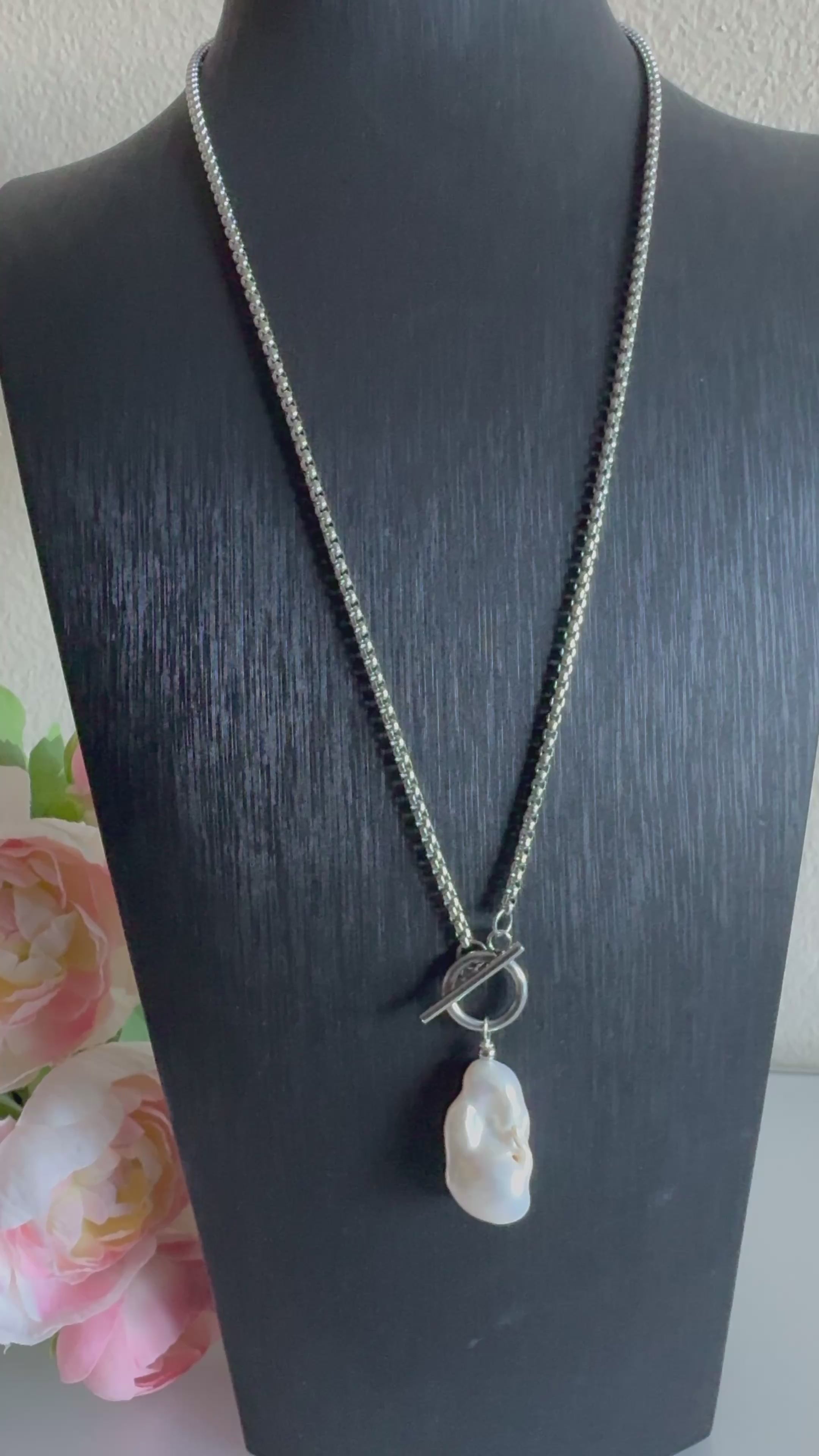 Natural freshwater baroque pearl necklace with stainless chain(Tarnish free & water proof)