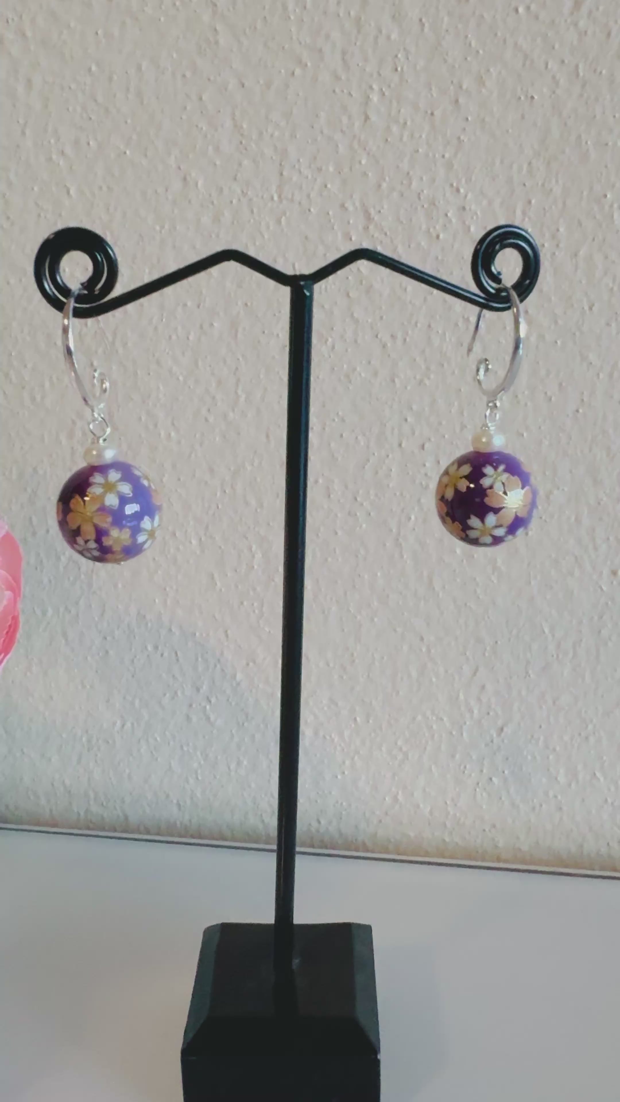 Sterling silver Japanese tensha beads and freshwater pearl earrings