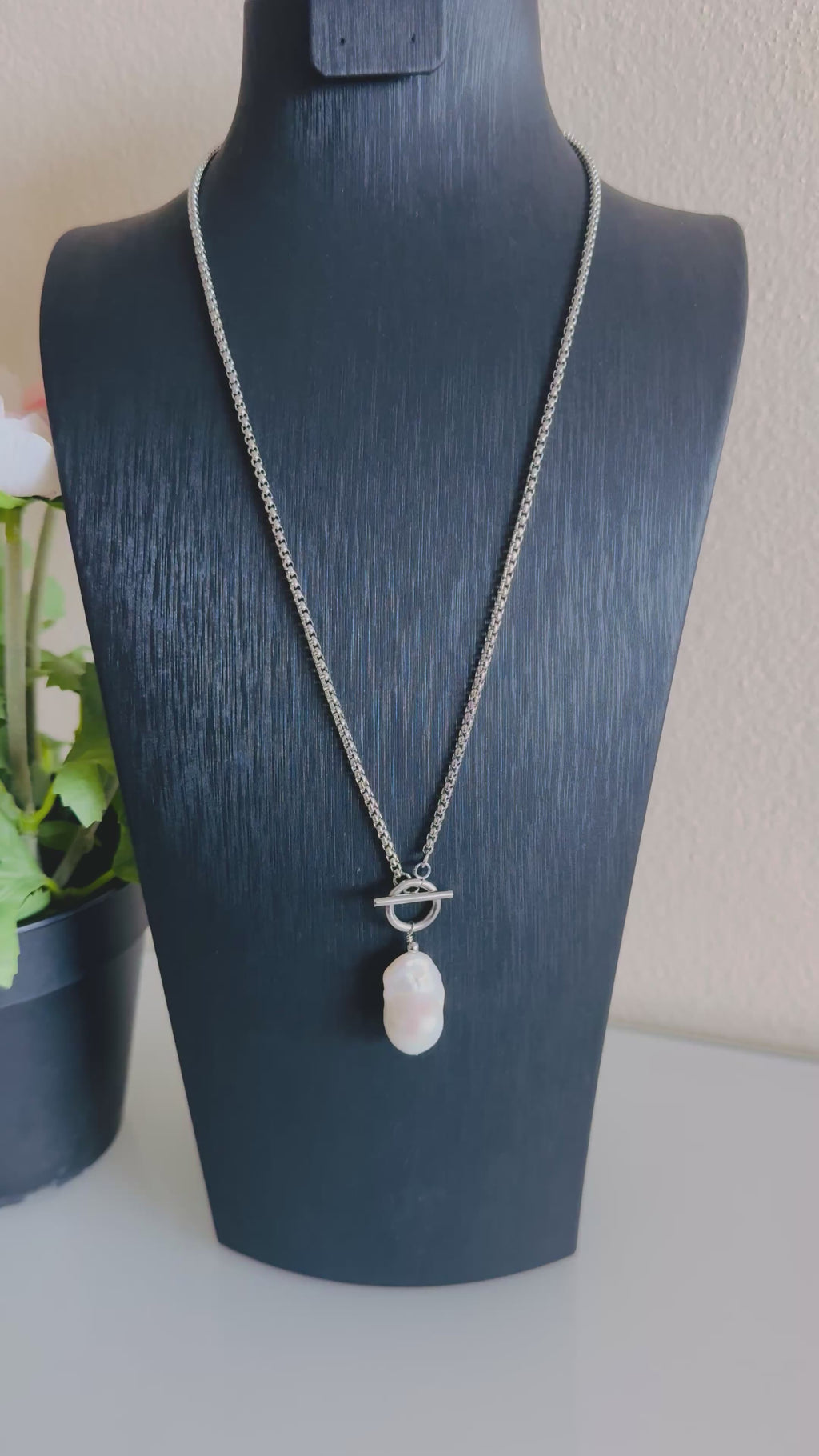 Handmade Freshwater Pearl Dangle Necklace, Surgical Stainless Steel Chain & Toggle, Tarnish Free Waterproof Jewellery, Minimalist