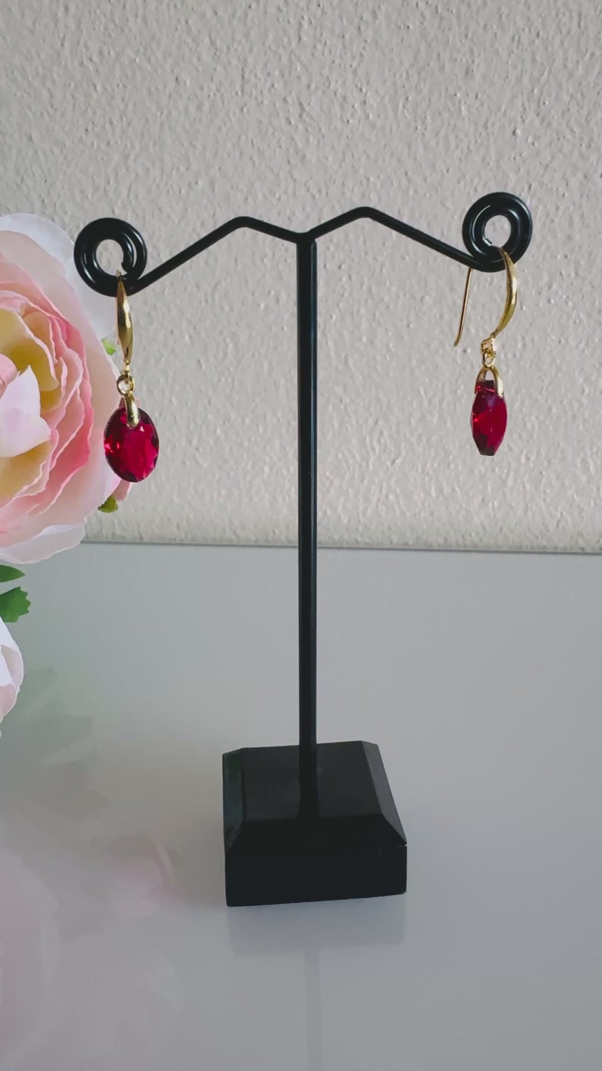 Swarovski Crystal Drop Earrings, Sterling Silver Gold Dangle Earrings, Handmade Australian Jewellery, Red Crystal Earrings, Gift for Her