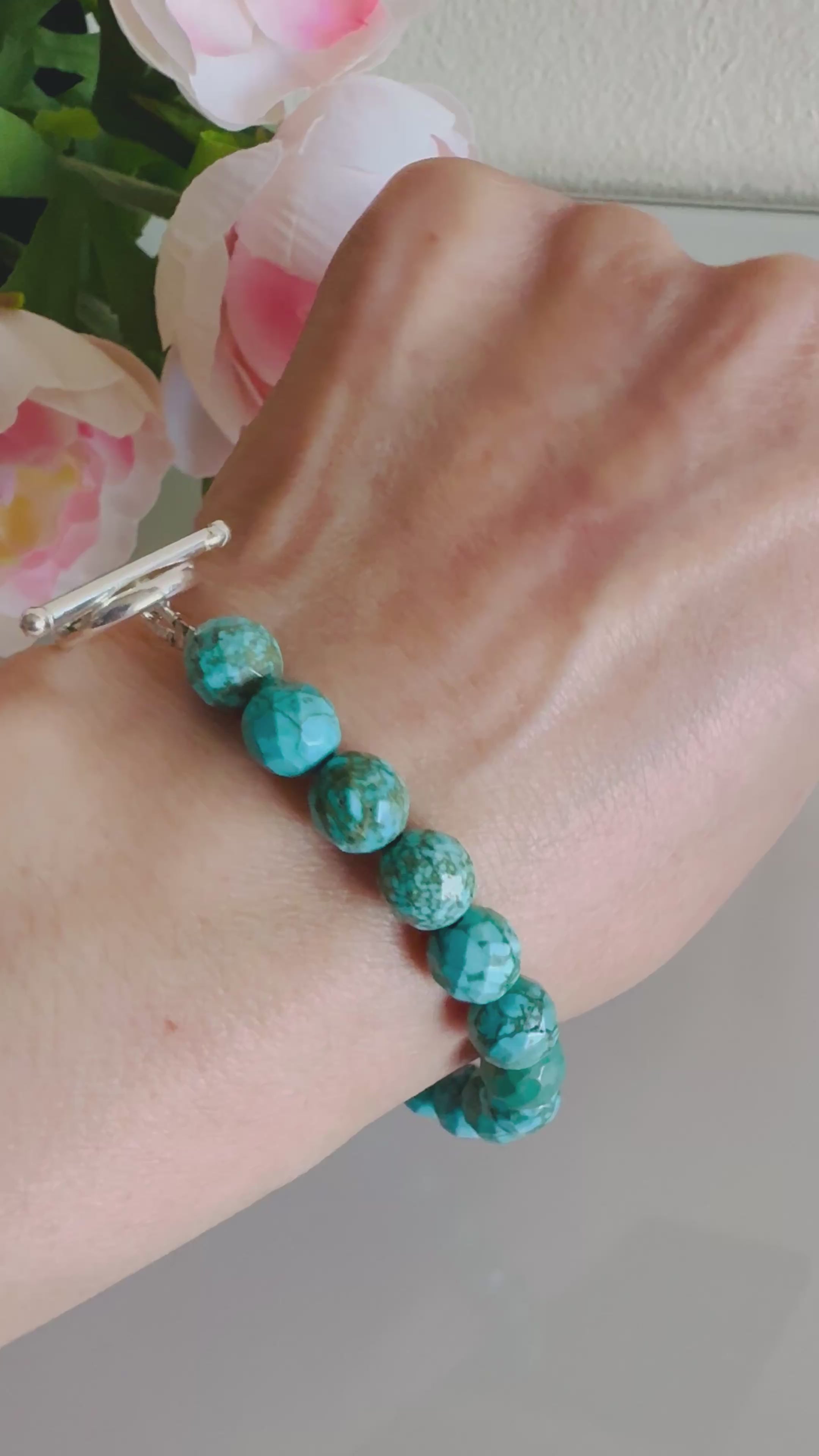 Howlite bracelet with sterling silver OT clasps and stainless chain bracelet