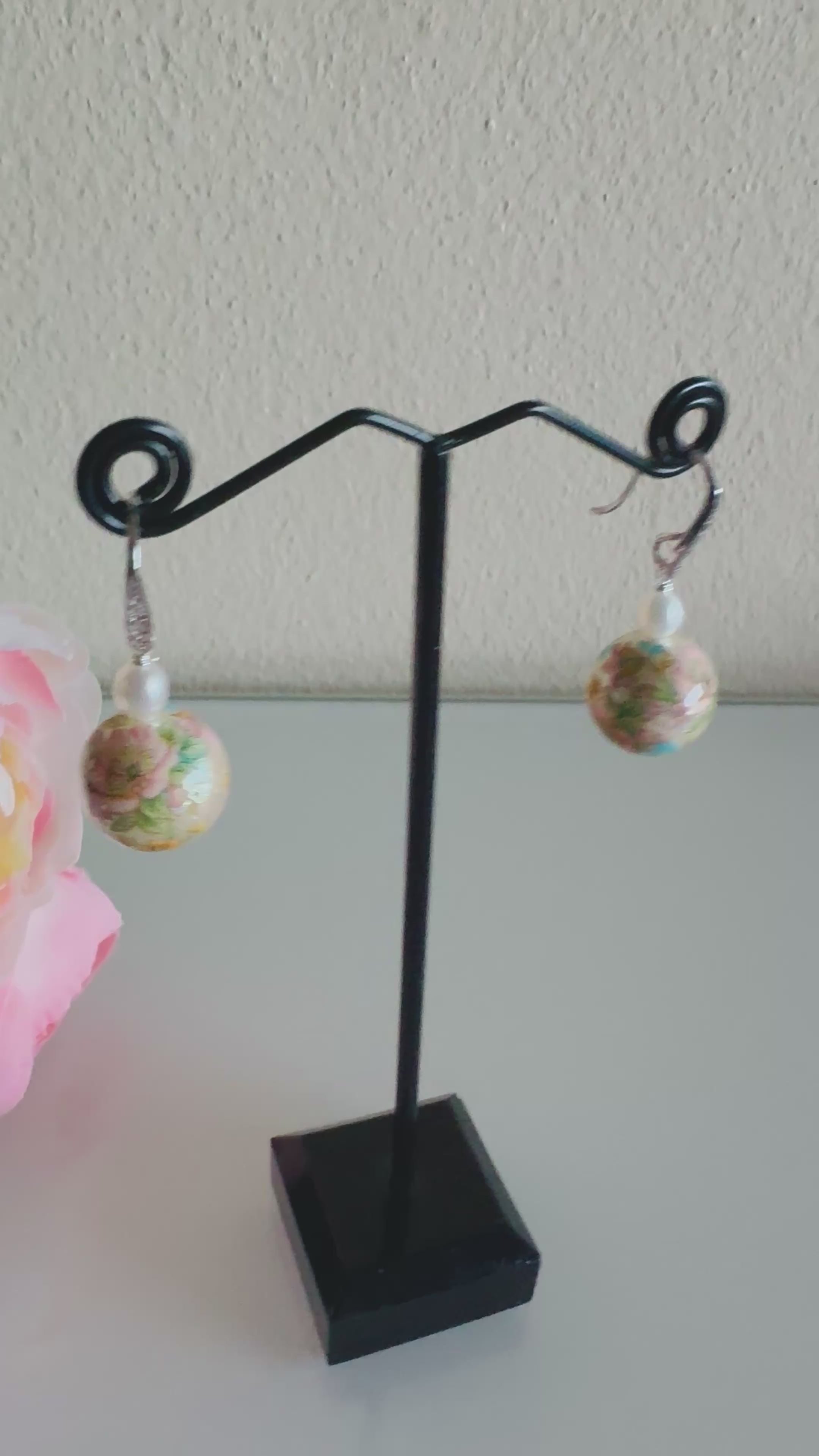 Sterling silver Japanese tensha beads and freshwater pearl earrings