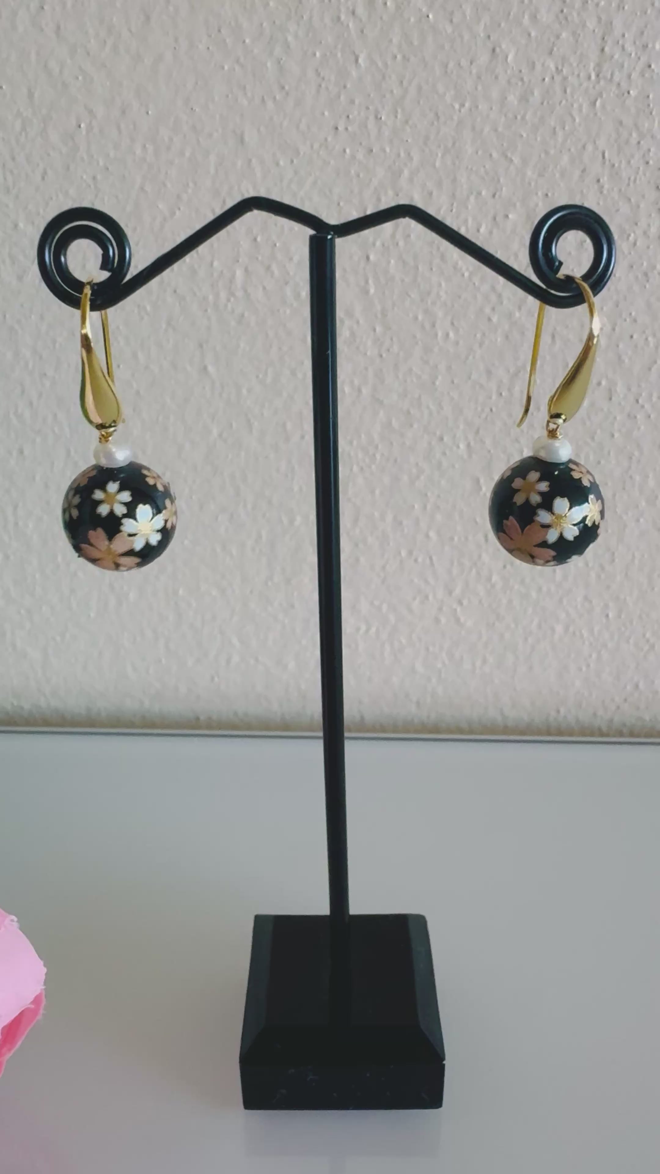 Sterling silver Japanese tensha beads and freshwater pearl earrings