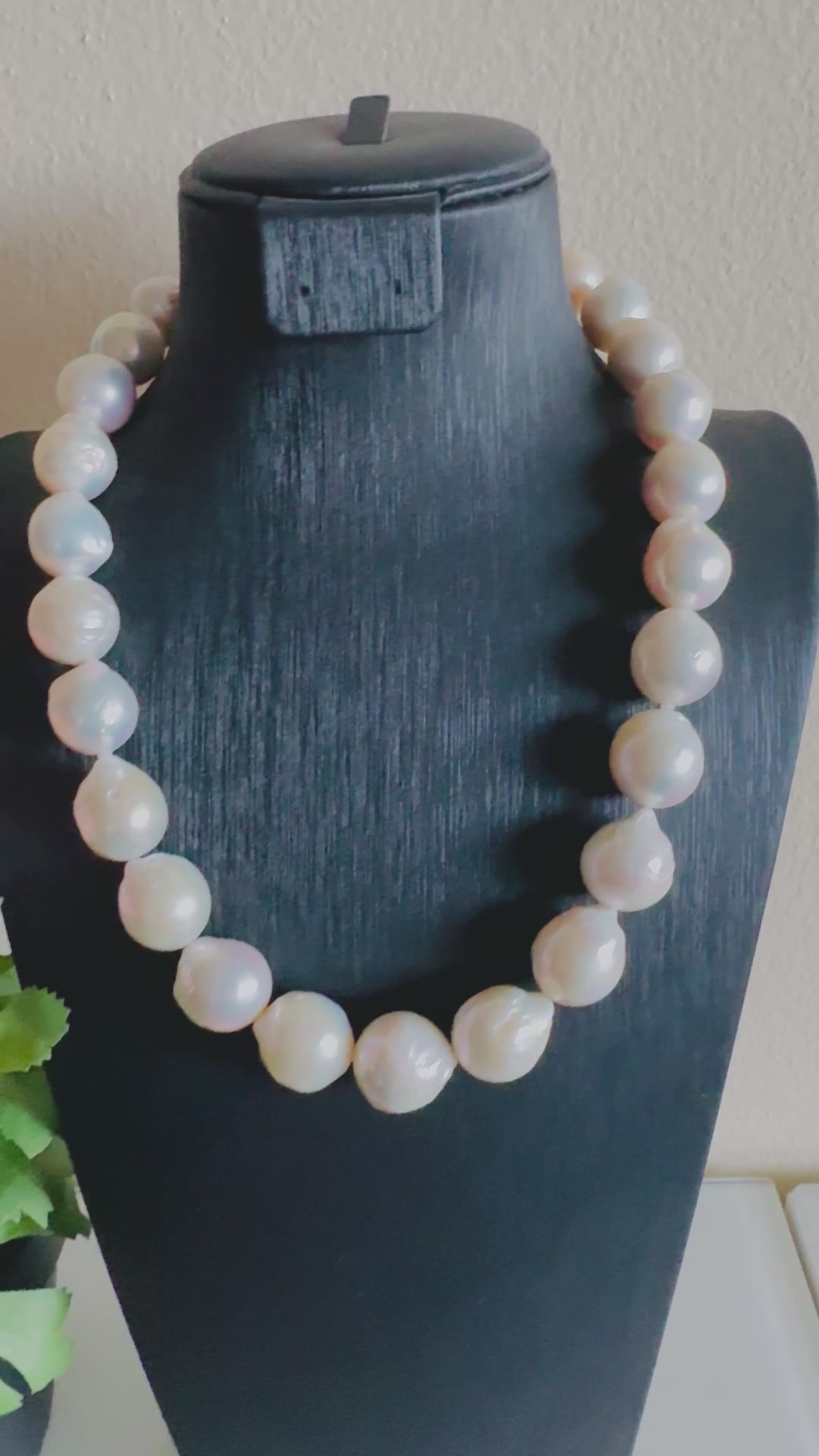Large White Colour Off Round Pearl Necklace, 925 Sterling Silver Puch Clasp, Genuine Pearl Jewelry, Handcrafted in Australia, Exclusive Gift