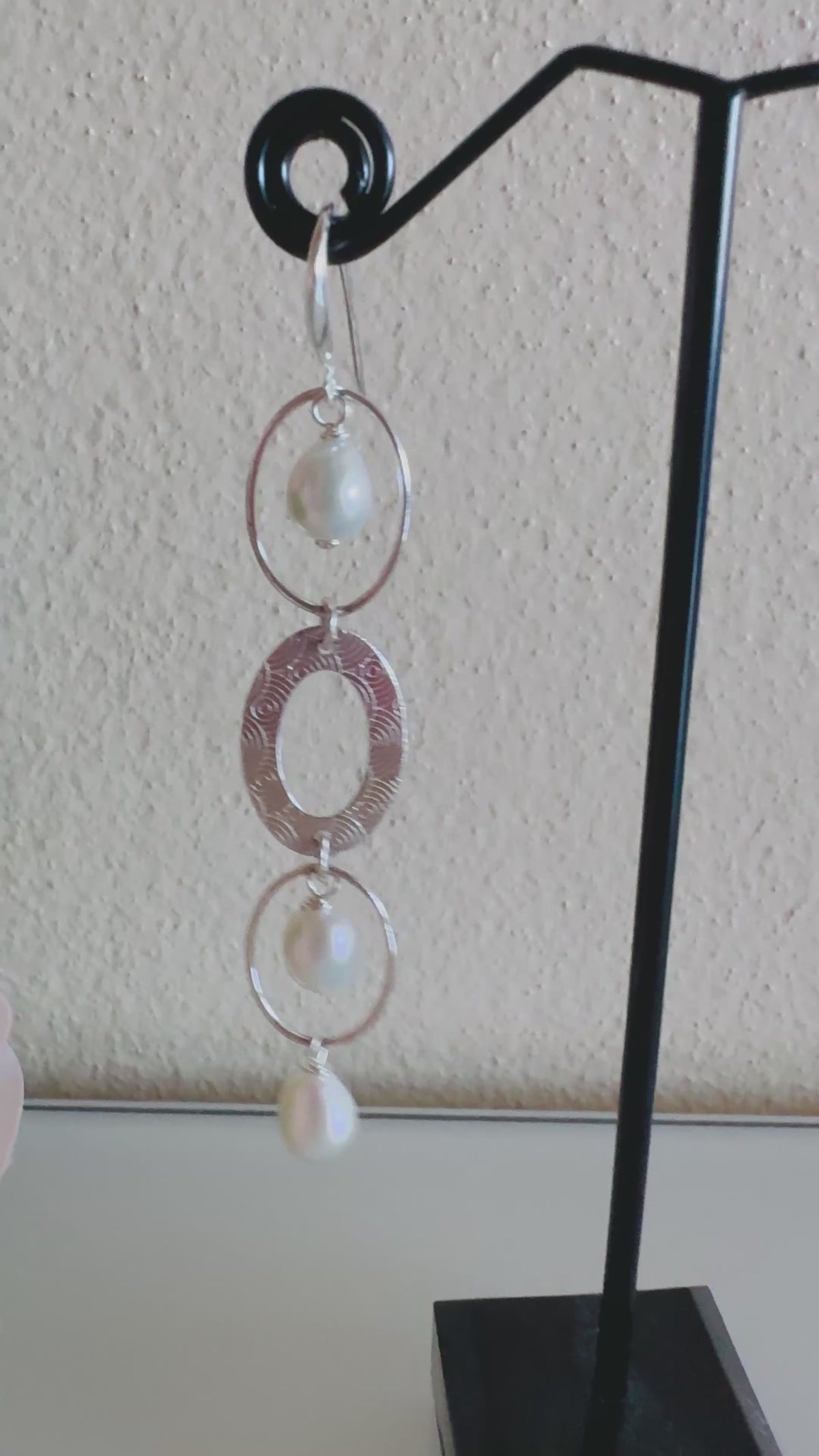 Sterling Silver Freshwater Pearl Trilogy Earrings Long Dangle Statement Earrings Handmade in Australia Gift for Her Anniversary Gift