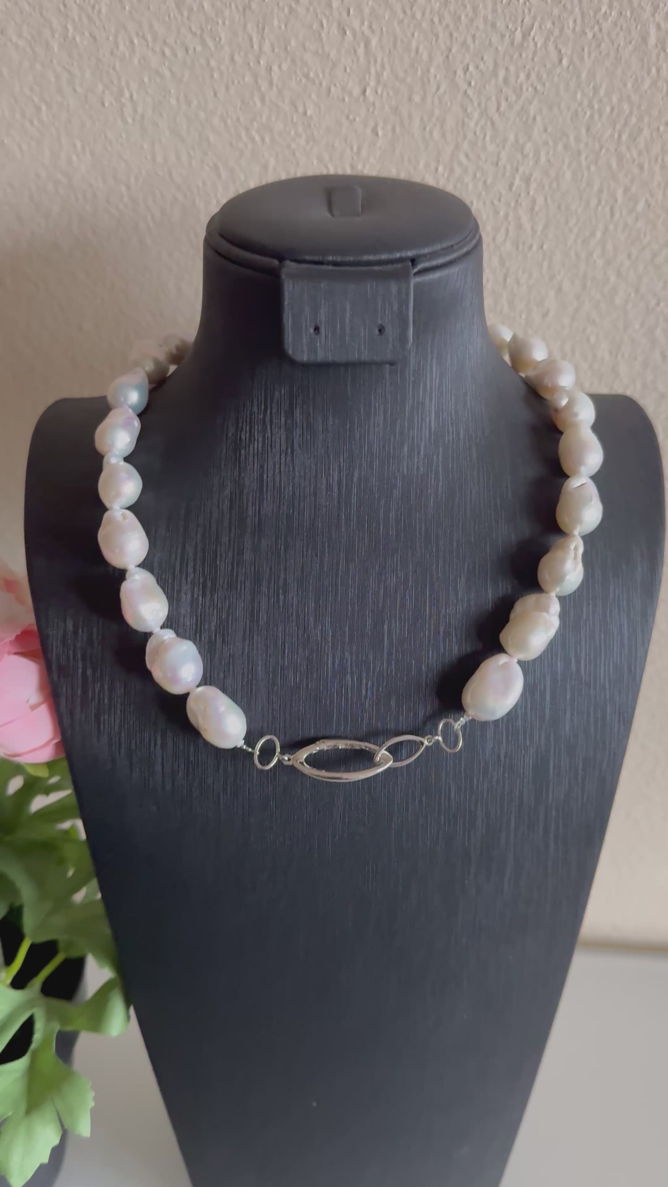 Sterling silver freshwater baroque pearl necklace