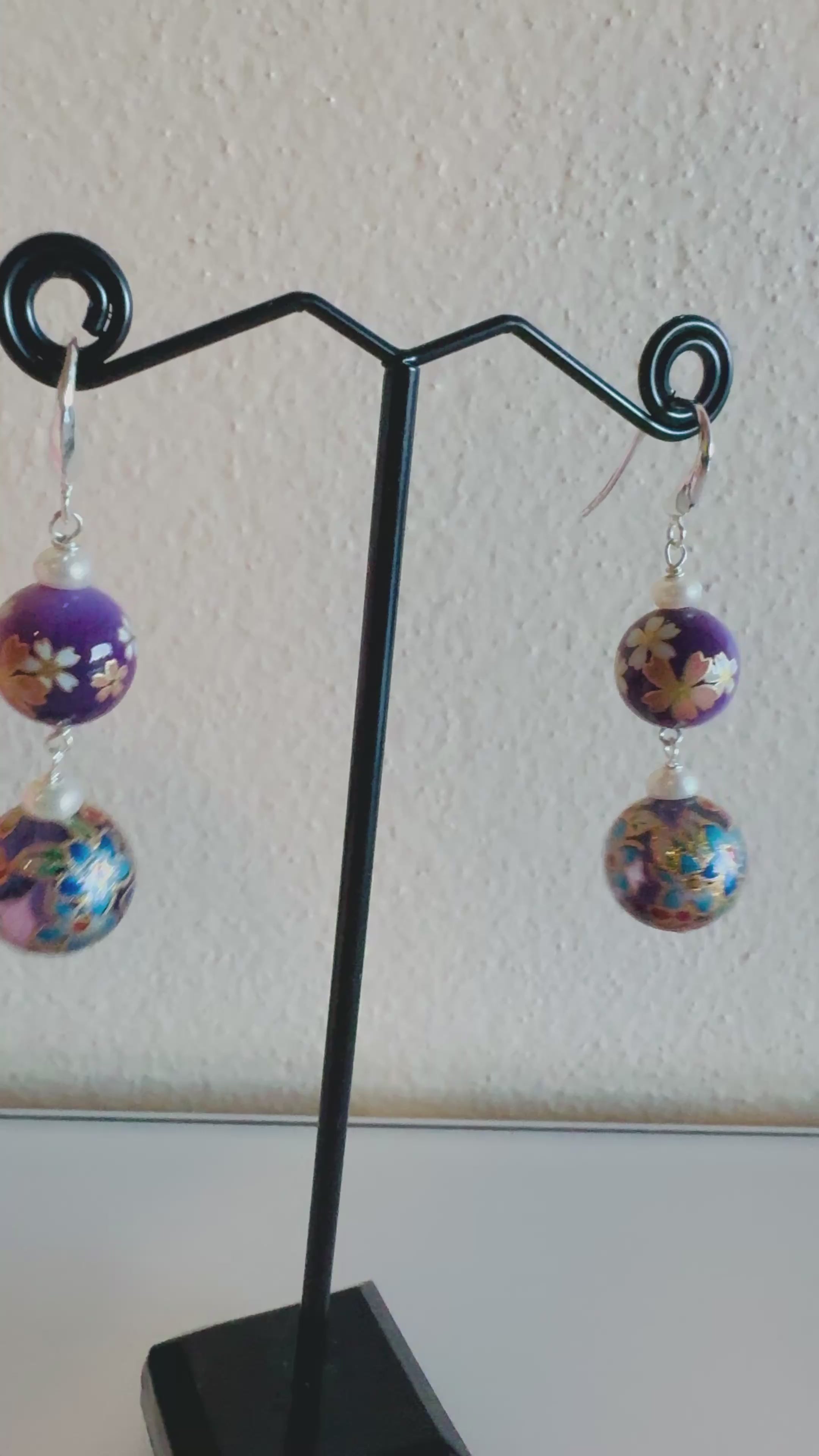 Sterling silver Japanese tensha beads and freshwater pearl earrings
