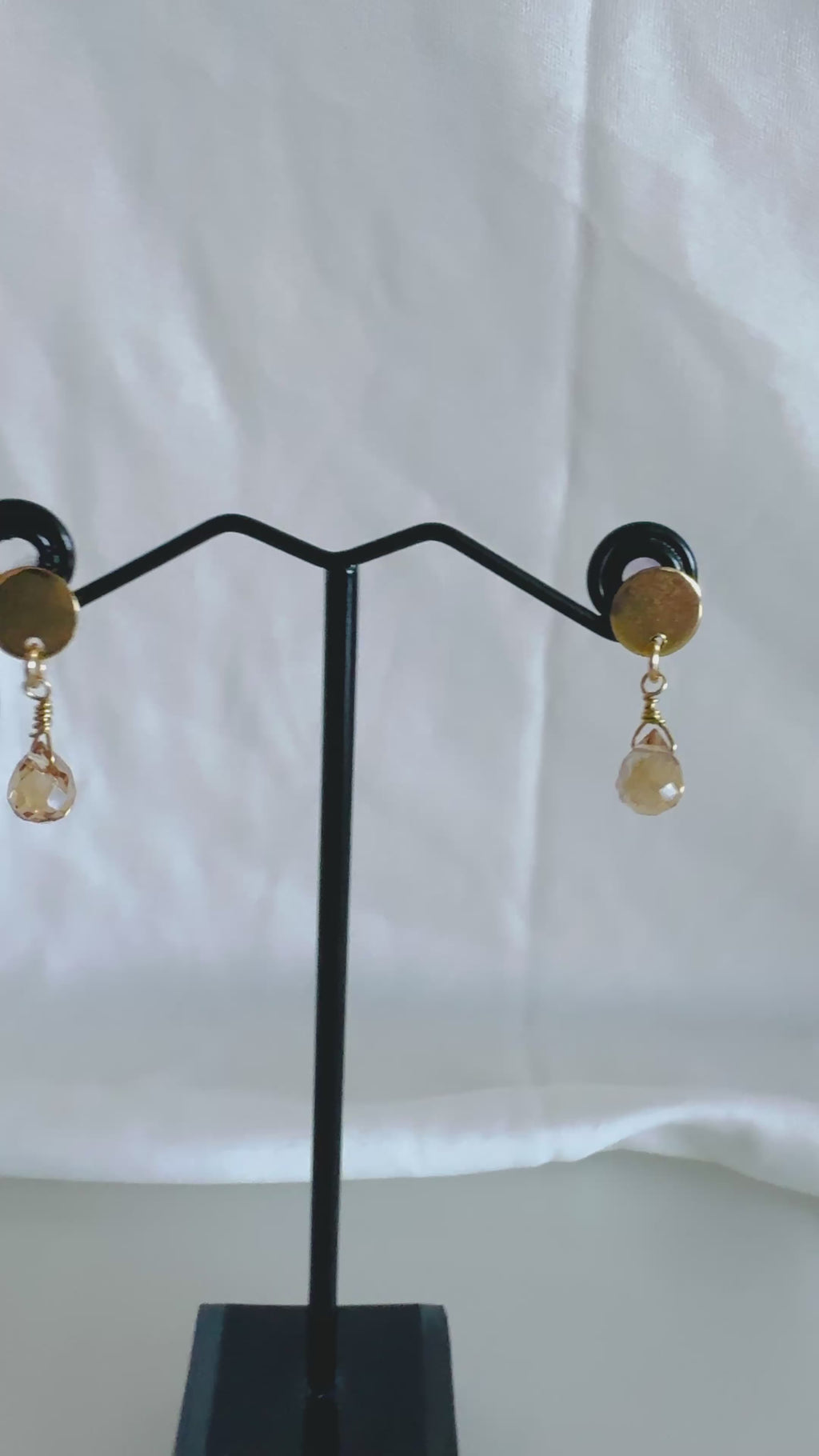 Handmade Golden Crystal Drop Earrings, Surgical Stainless Gold Studs, Lightweight Comfort