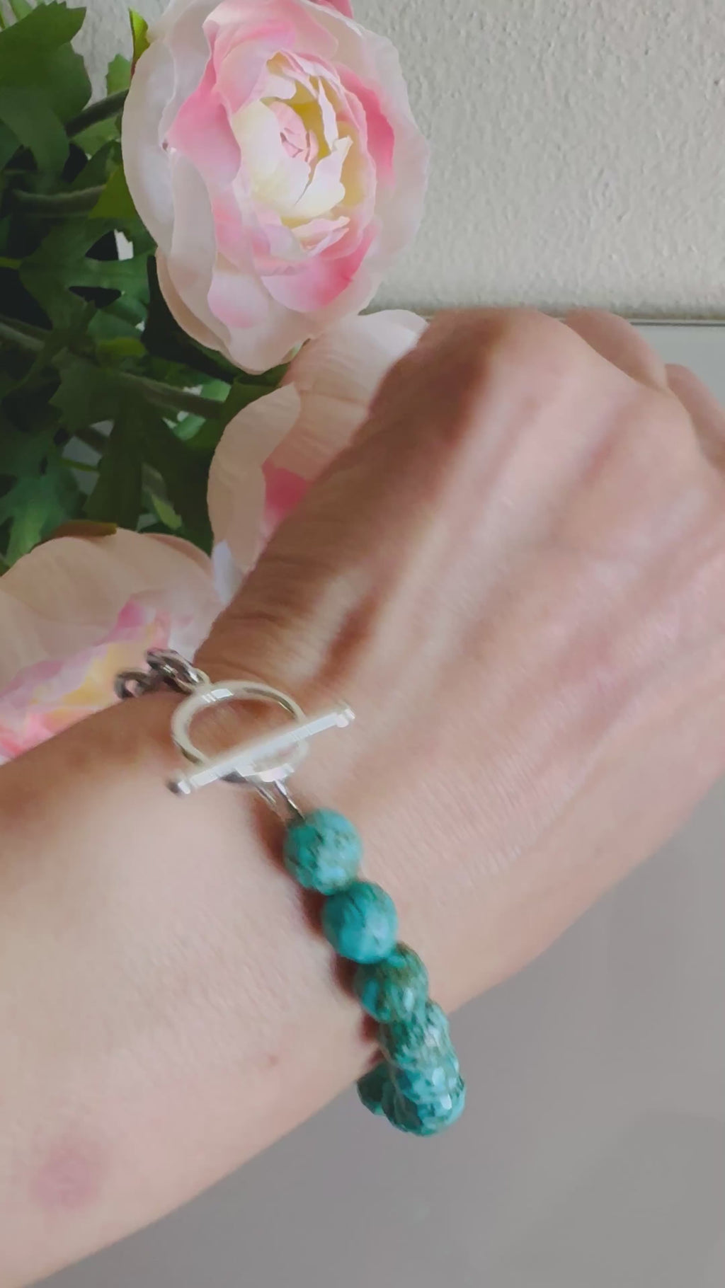Howlite bracelet with sterling silver OT clasps and stainless chain bracelet