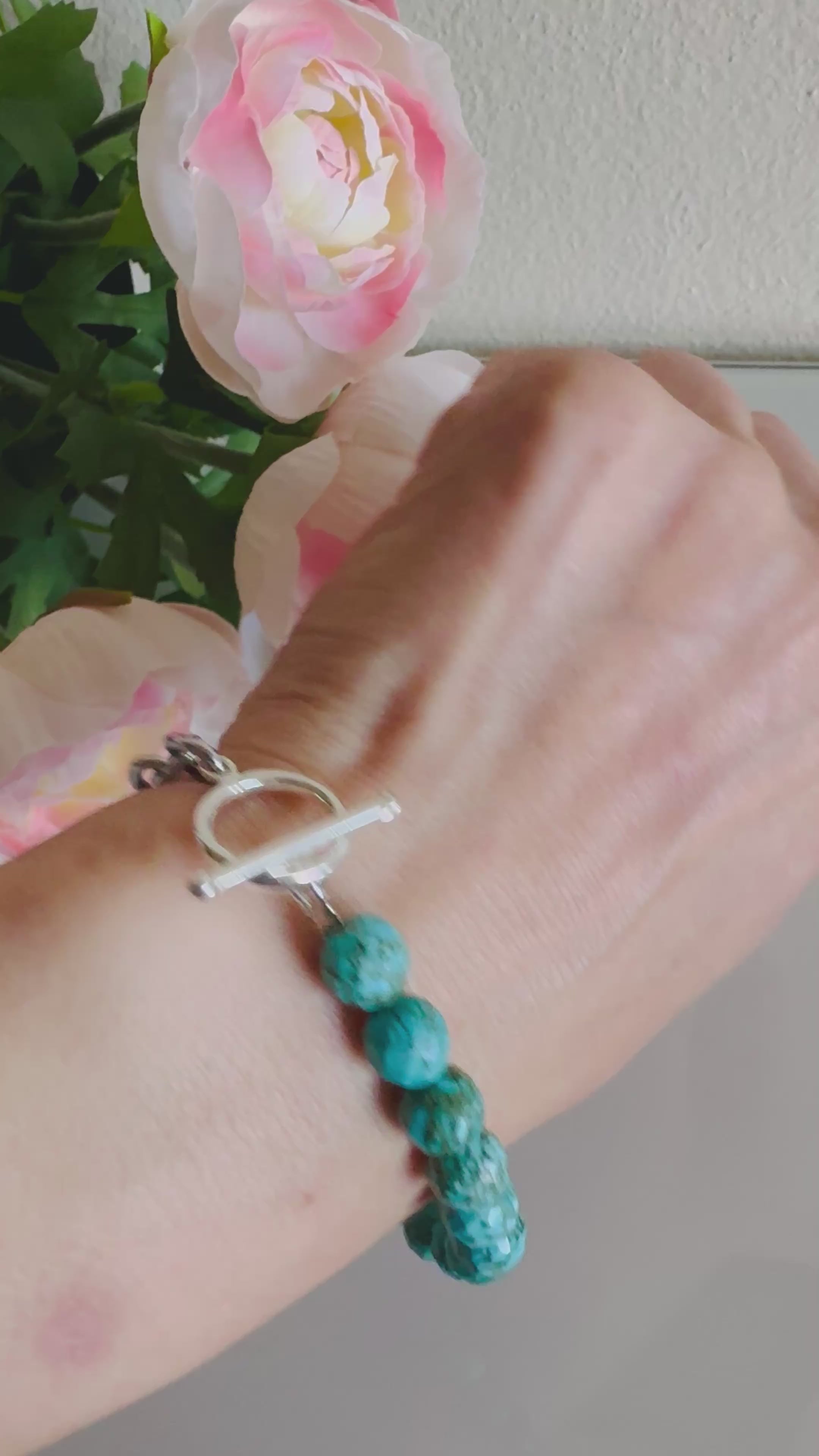 Howlite bracelet with sterling silver OT clasps and stainless chain bracelet