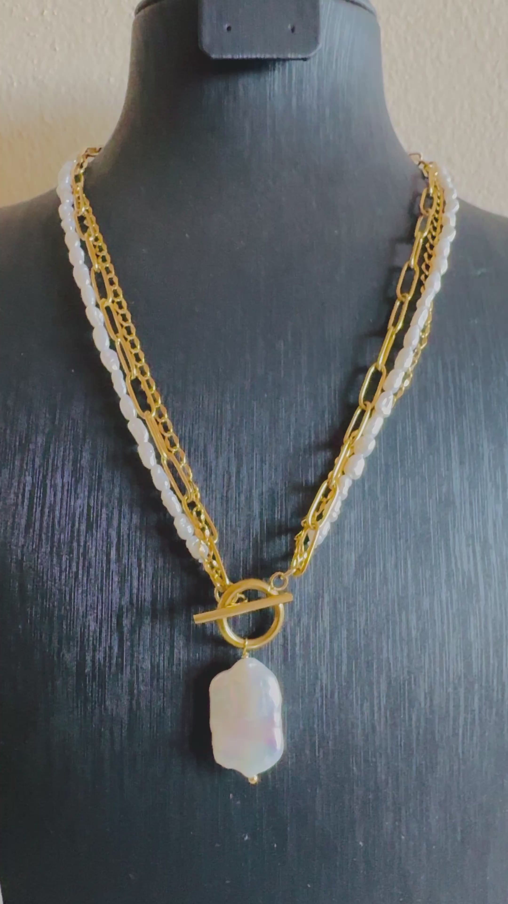 Large Flat Baroque Pearl Pendant with Surgical Stainless Chains, Genuine Natural pearl Necklace, Tarnish Free, Handcrafted in Australia