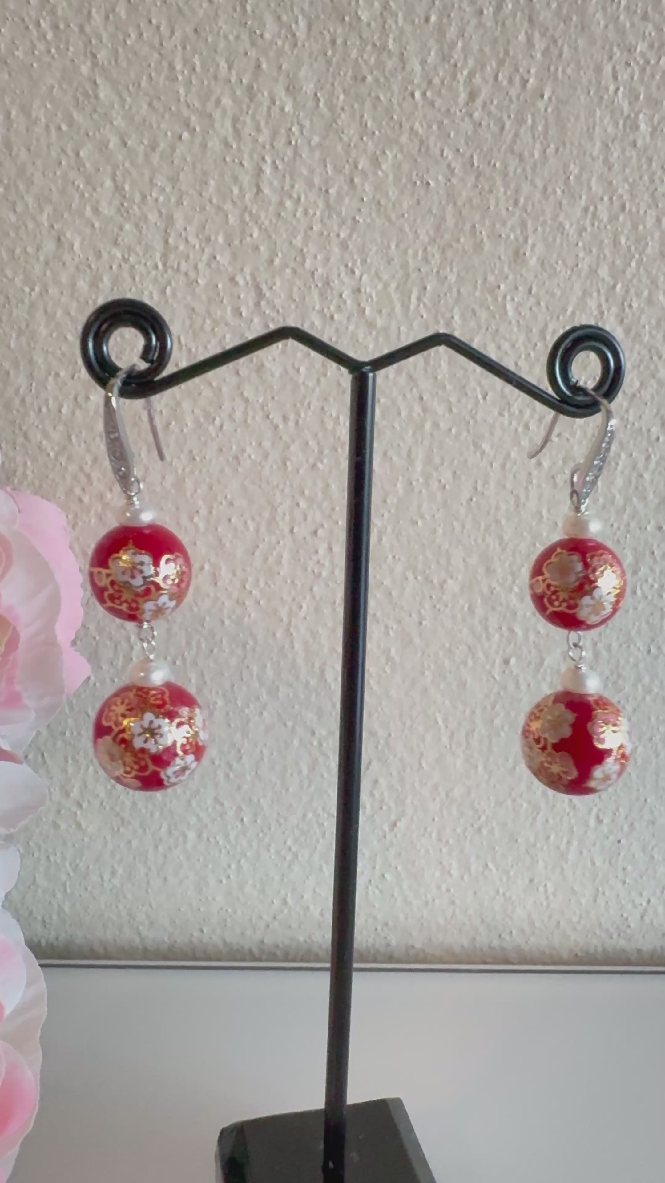 Sterling silver Japanese tensha beads and freshwater pearl earrings